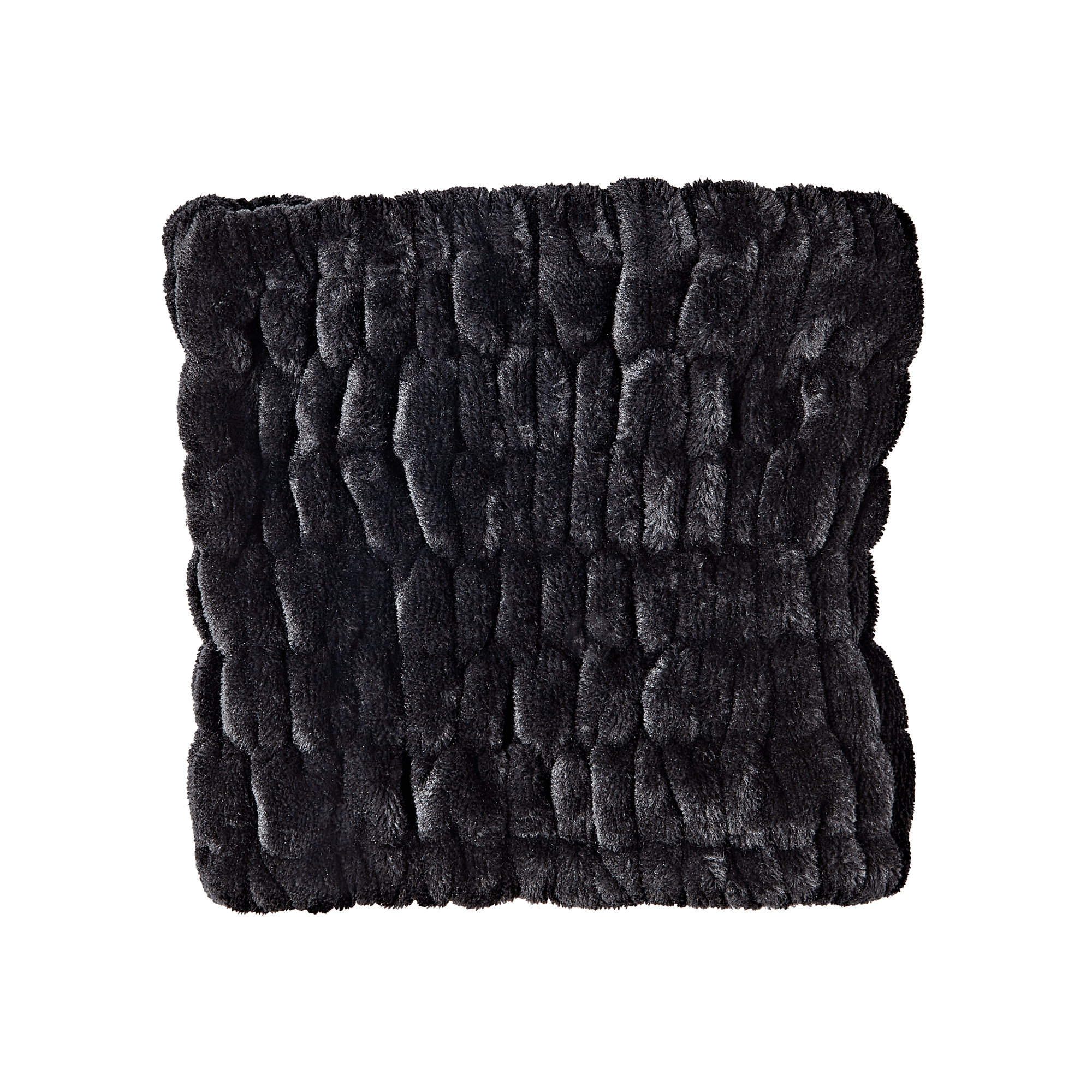 Black super wide spa headband with plush, textured fabric and gathered elastic sections for comfortable fit.