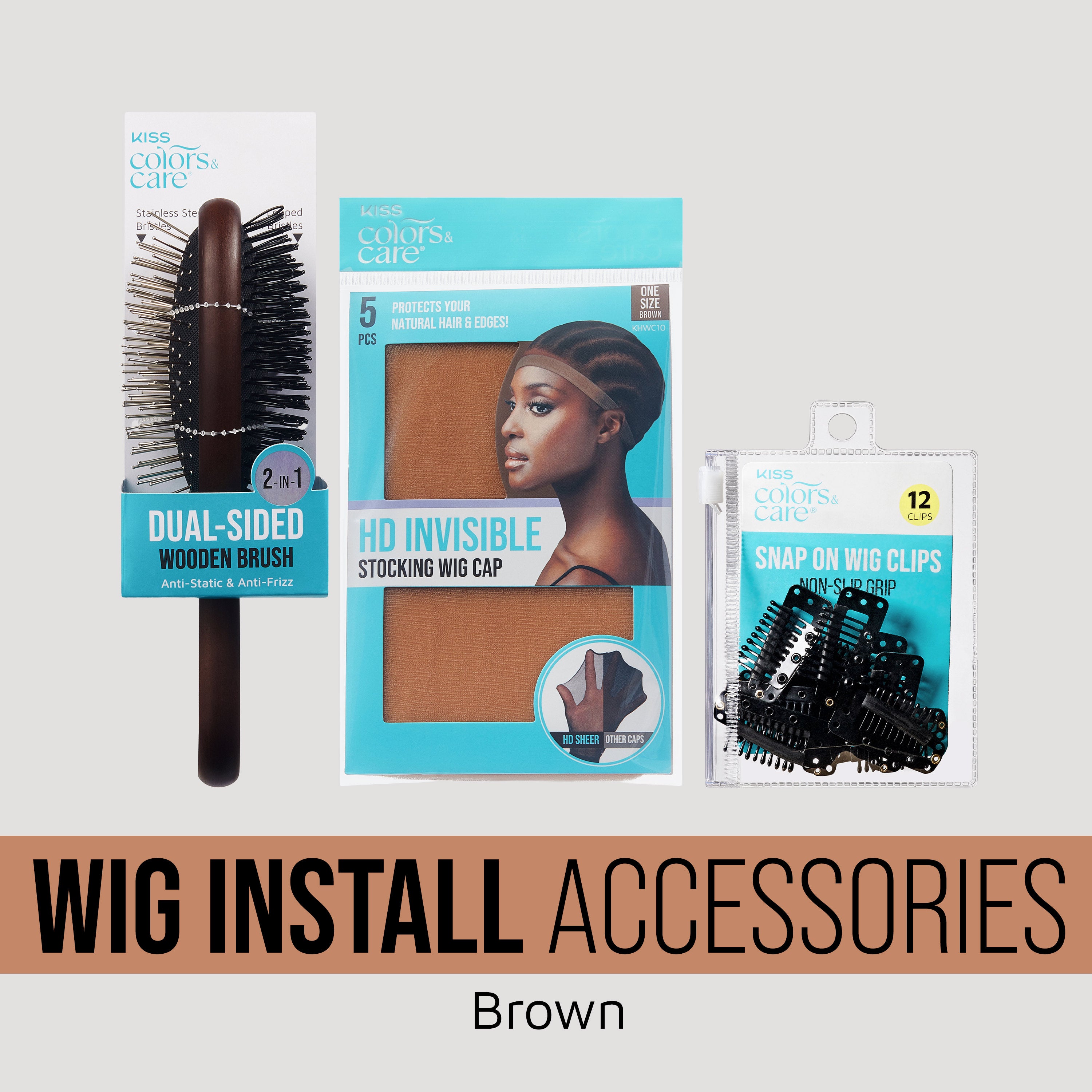 KISS Colors & Care Wig Install Accessories Bundle- Brown