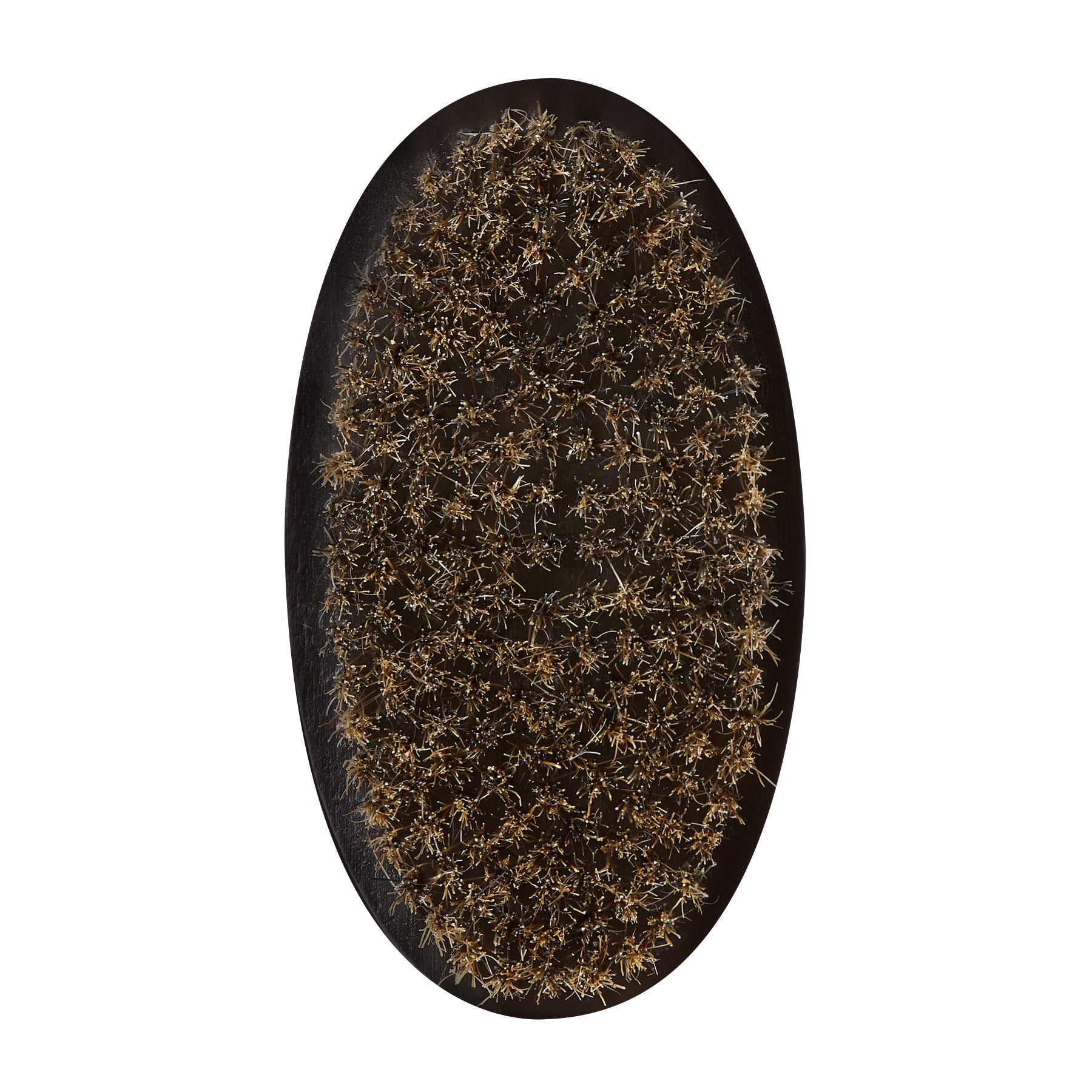 A top view of the Bow Wow X KISS Colors & Care Power Wave boar bristle brush. Showing off the authentic boar bristles.