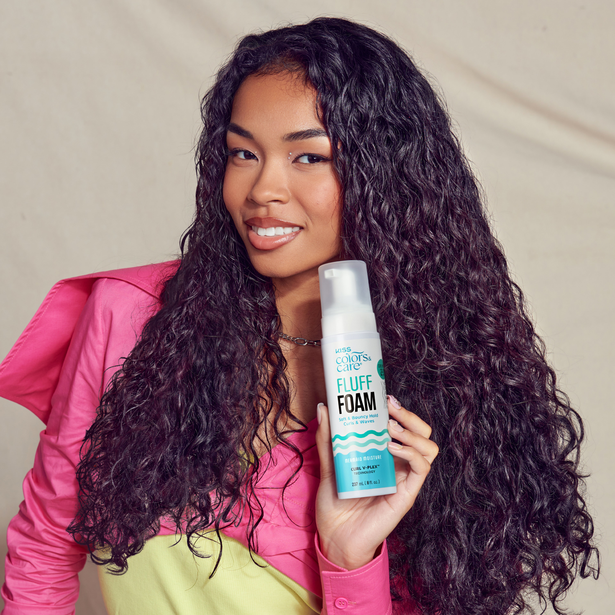Kiss Colors & Care Fluff Foam Hair Mousse, Soft & Bouncy Hold - 8 fl oz