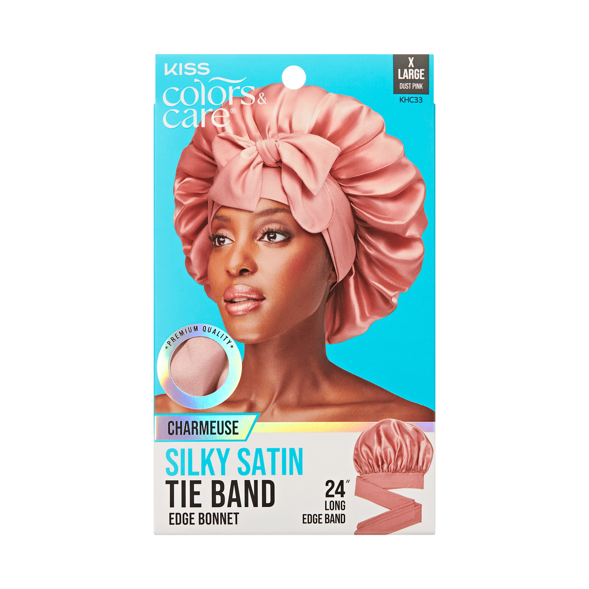 KISS Colors & Care Silky Satin Tie Band Bonnet, Pink, X-Large