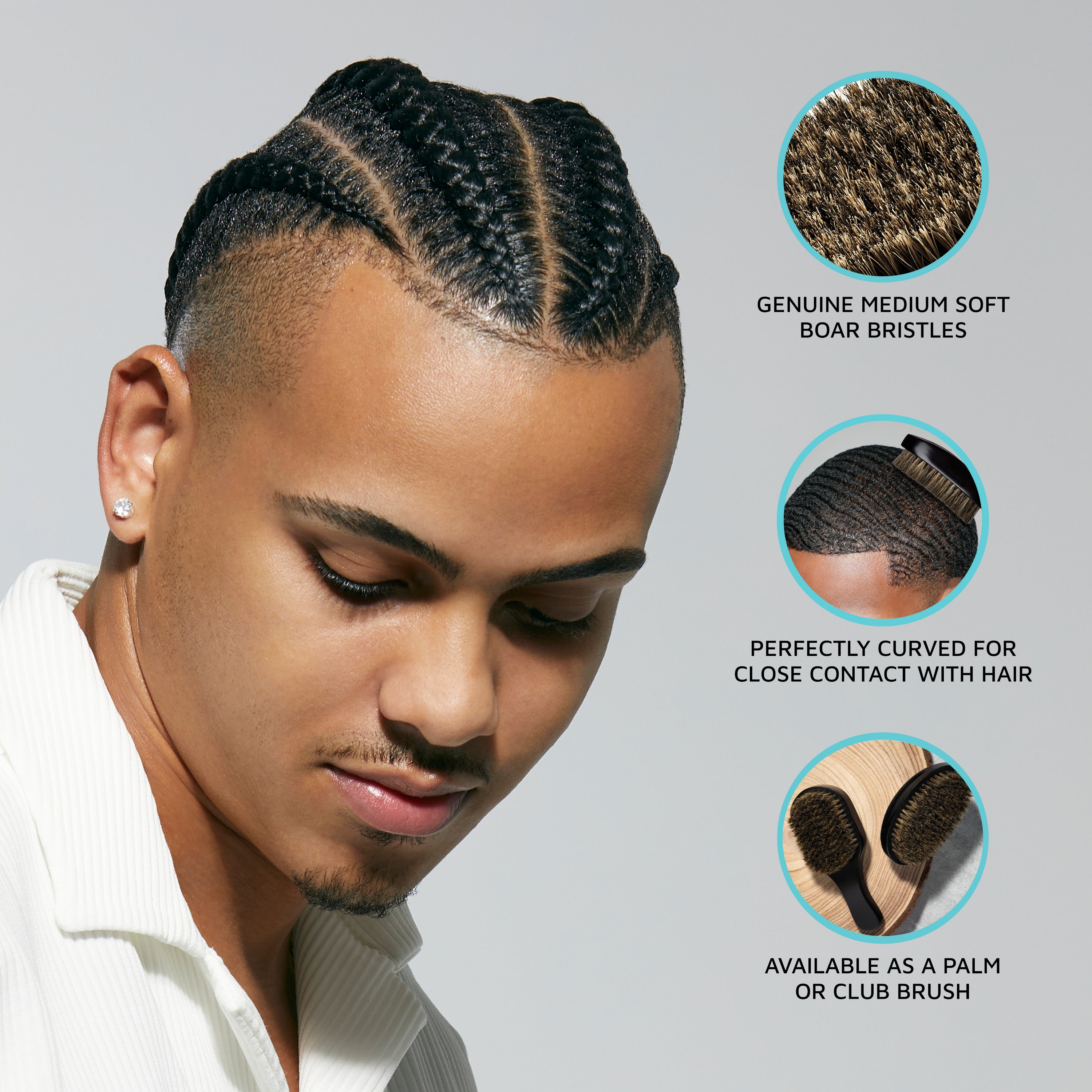 KISS Colors & Care 360 Power Wave Premium Palm Boar Brush - Medium Soft