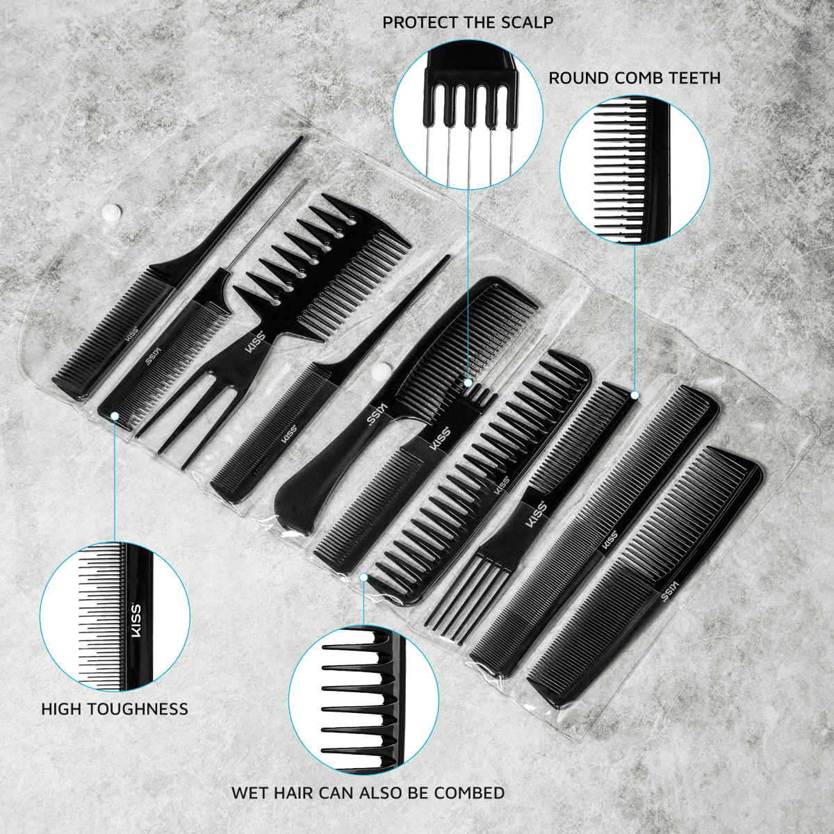 KISS Colors & Care Professional Heat Resistant Pin Tail Parting Comb