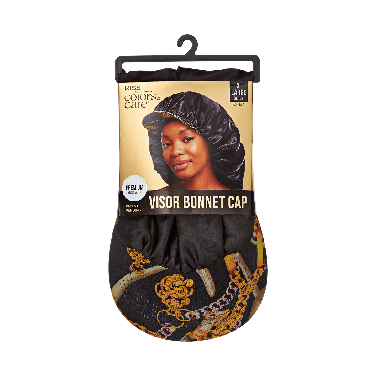 KISS Colors & Care Silky Satin Visor Bonnet Cap - XL Black
