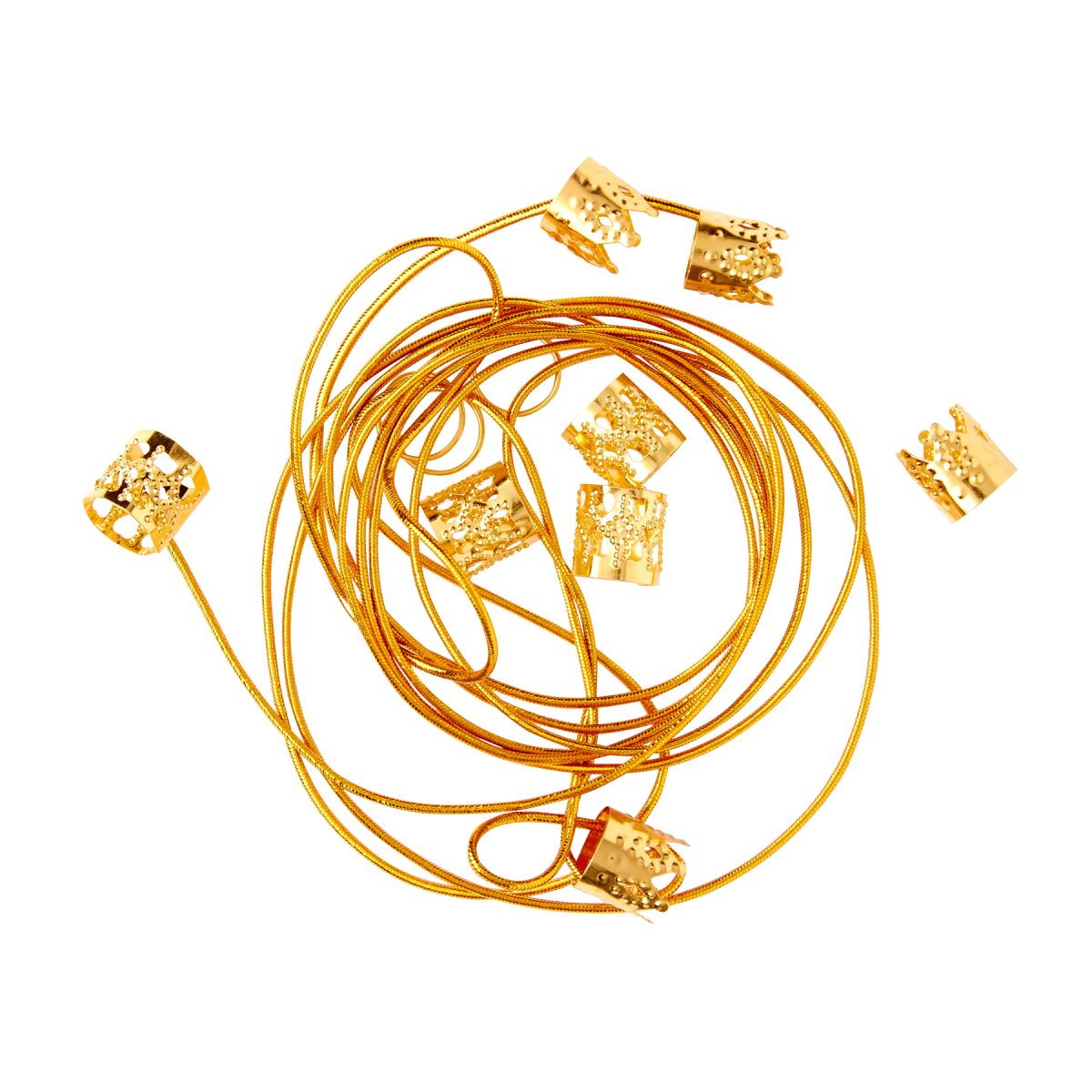 A display of what comes with the gold hair braid charms from KISS Colors And Care.
