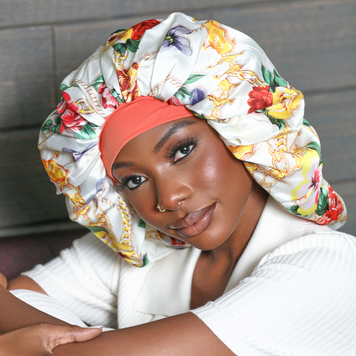 KISS Colors & Care Crepe Satin Reversible Hair Bonnet, Super Jumbo - Floral Design