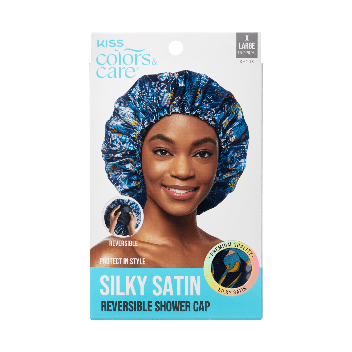 KISS Colors & Care Silky Satin Reversible Shower Cap - Tropical, X-Large