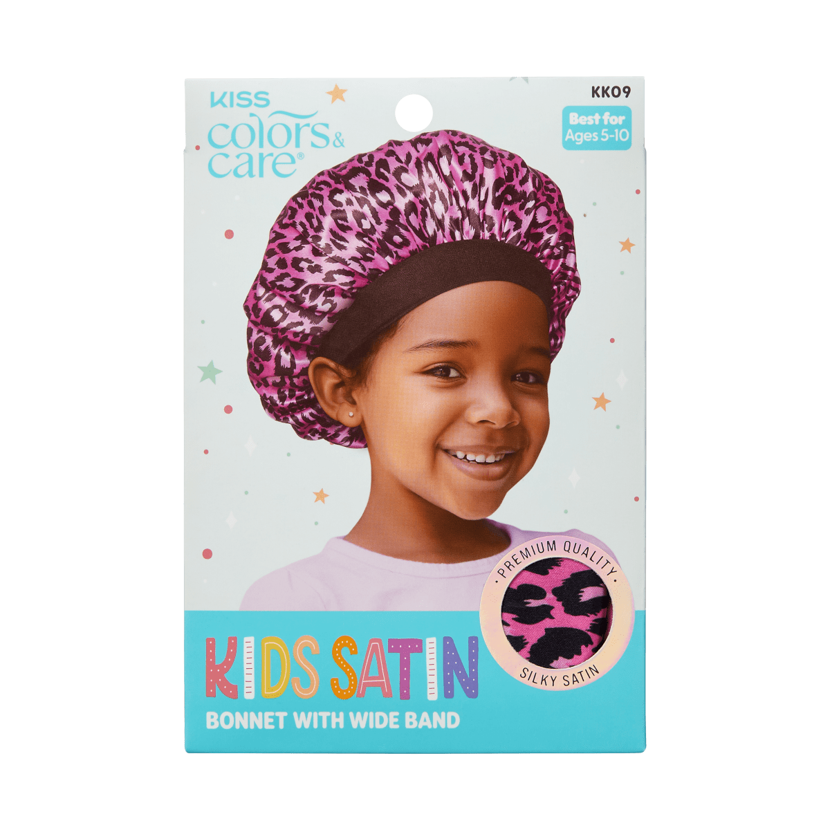 KISS Colors & Care Kids Satin Wide Band Bonnet - Pink Leopard