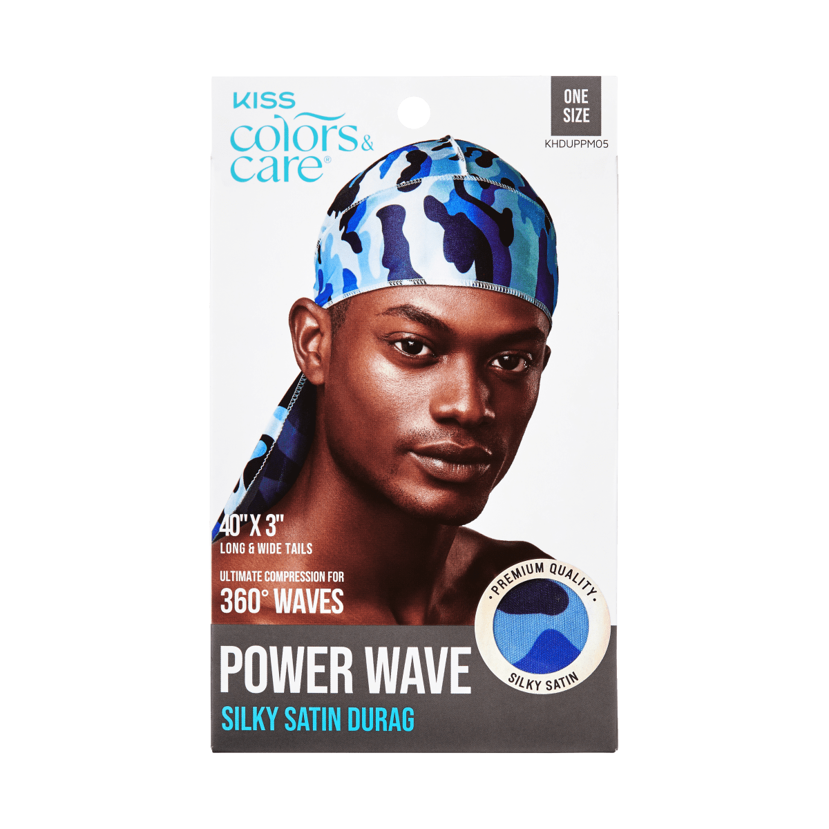 KISS Colors & Care Power Wave Silky Satin Military Durag - Blue Camo