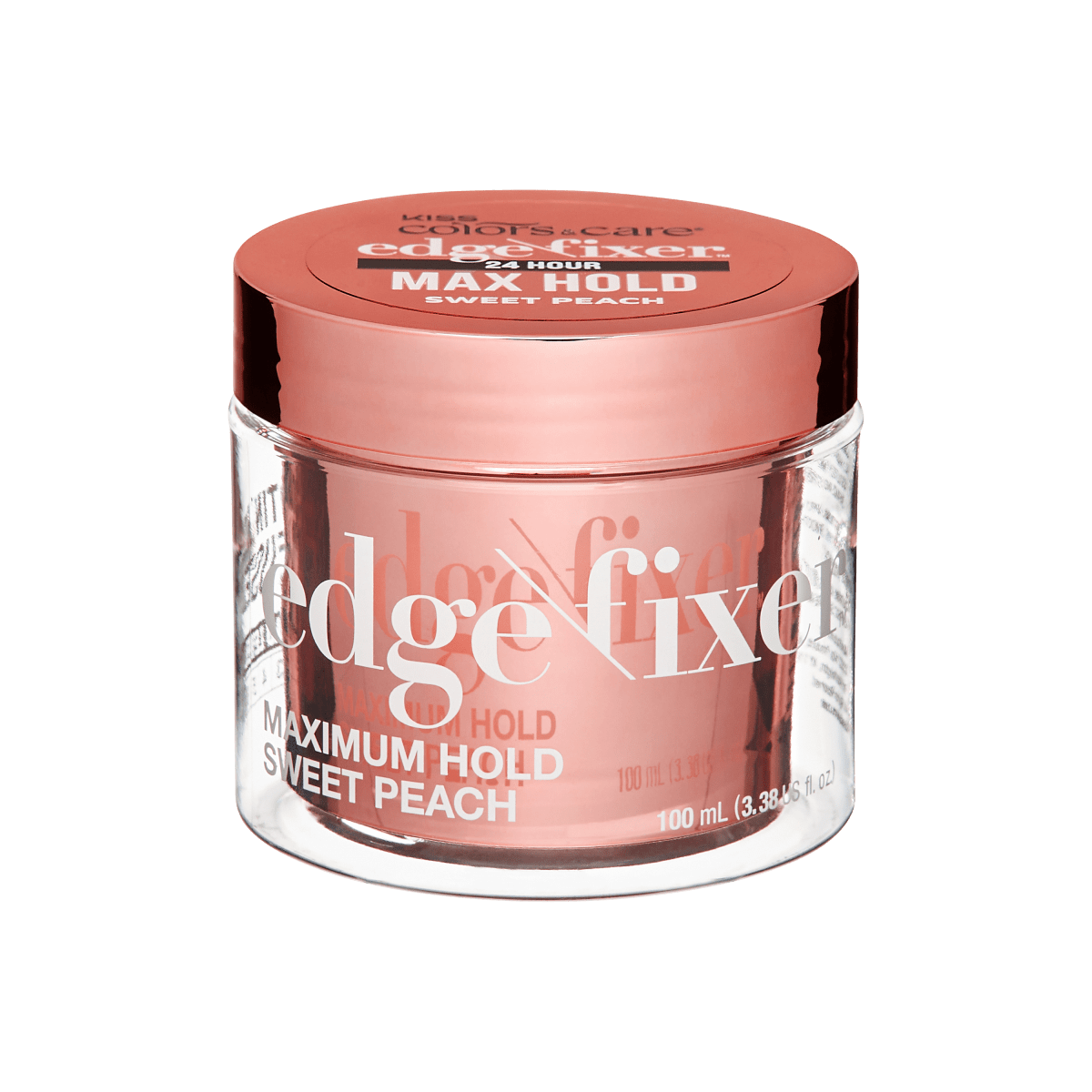 A jar of Edge Fixer hair gel from KISS Colors & Care which offers superior hold while moisturizing hair.