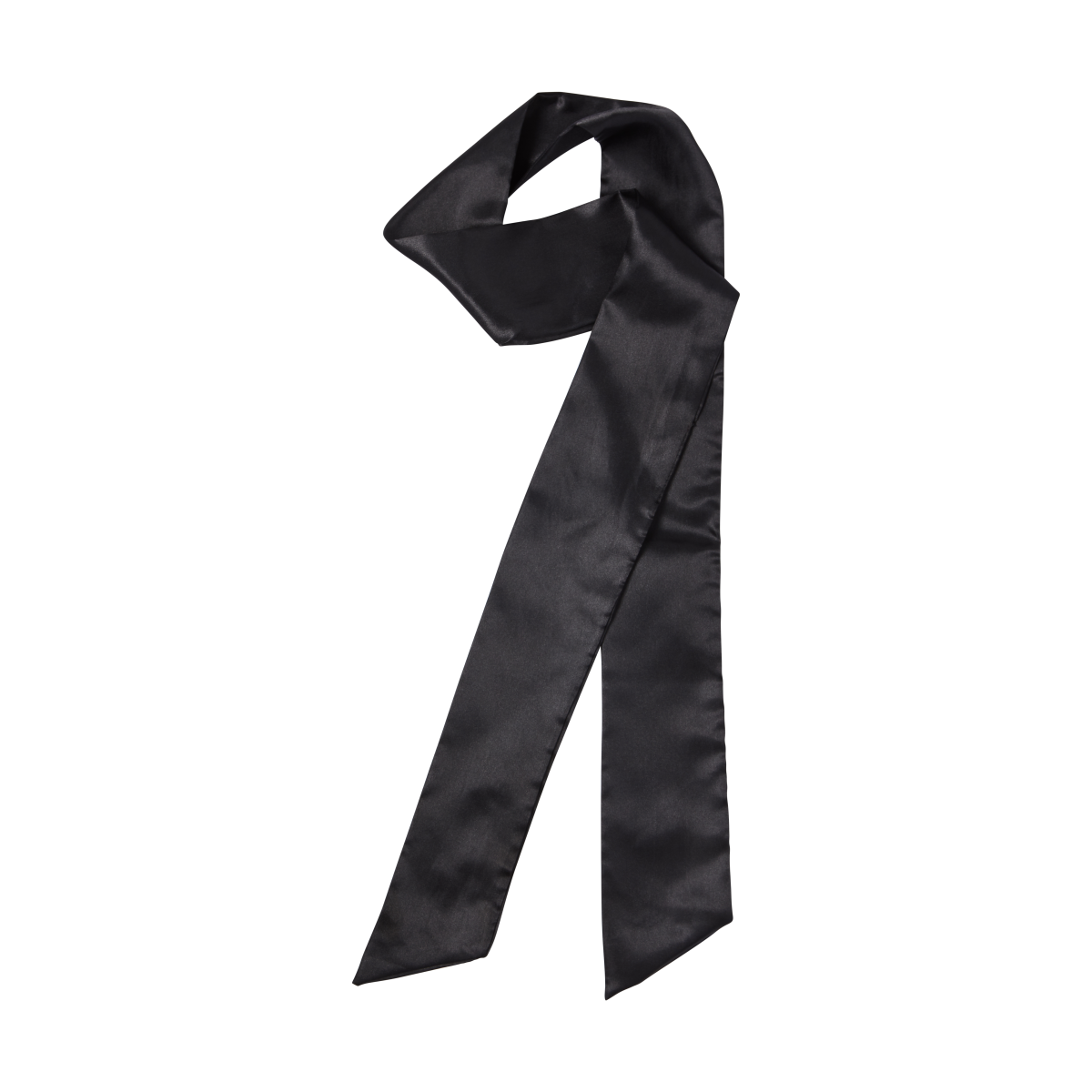 Silky Satin Edge Scarf in black by KISS Colors & Care. Scarf is shown folded in half on its&