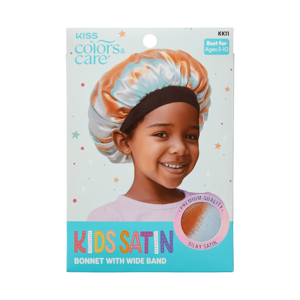 KISS Colors & Care Kids Satin Wide Band Bonnet - Tie Dye Orange Blue