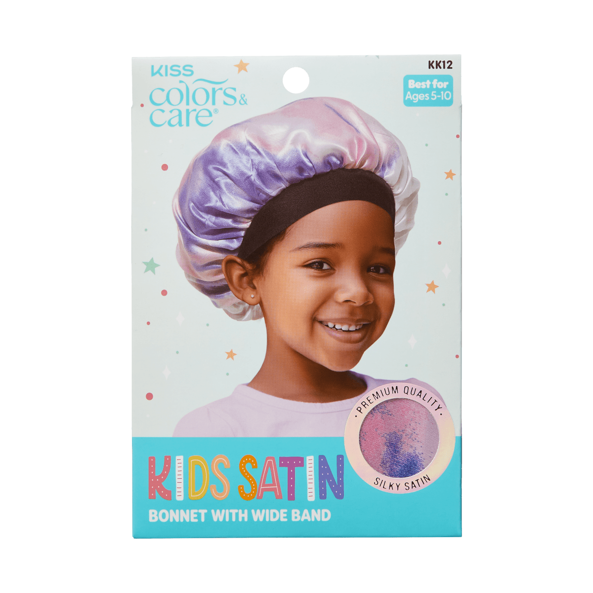 KISS Colors & Care Kids Satin Wide Band Bonnet - Tie Dye Pink Purple