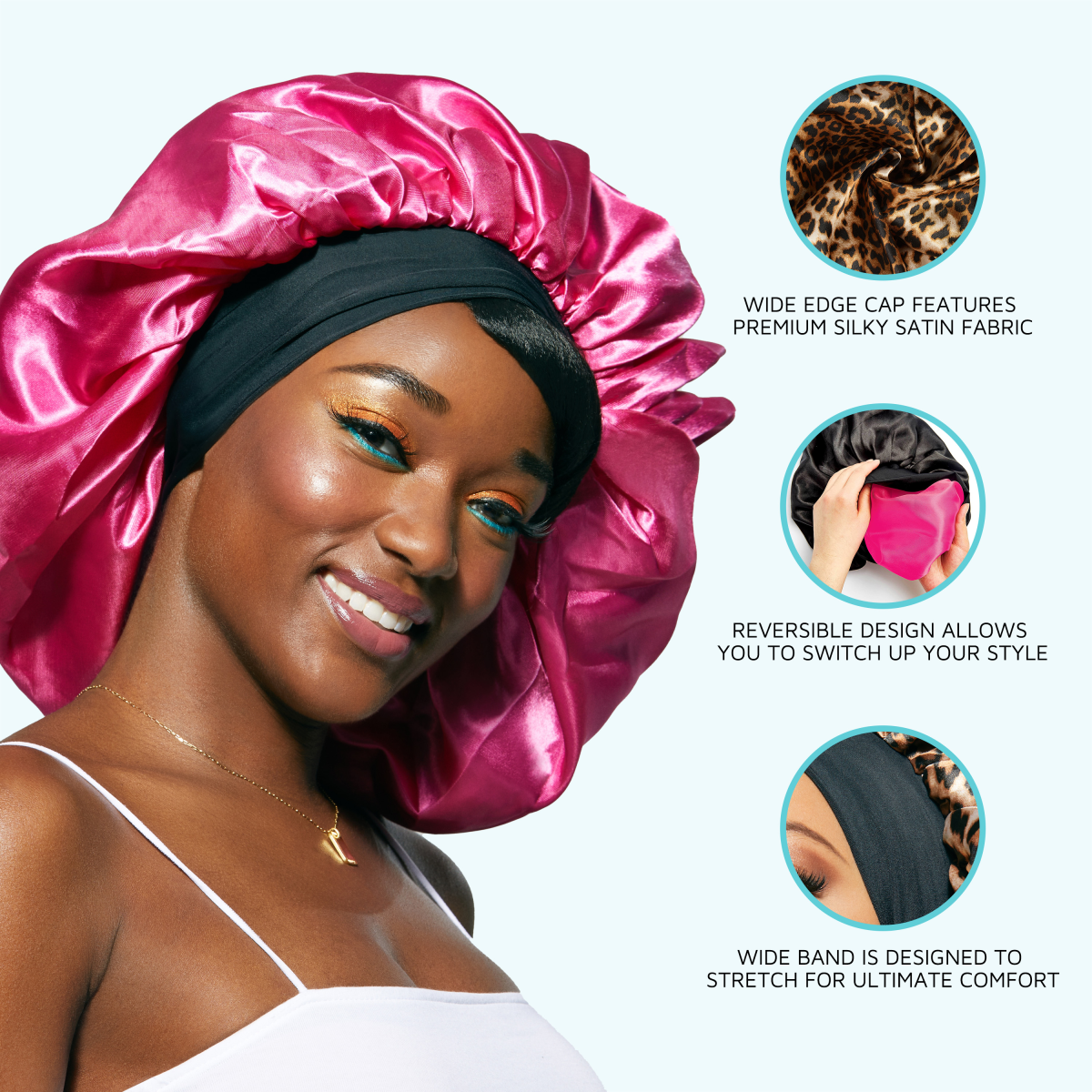 KISS Colors & Care Silky Satin X-Large Bonnet Cap - Black