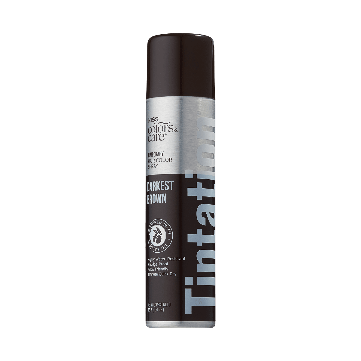 A can of KISS Colors & Care Tintation spray - a temporary hair color spray.