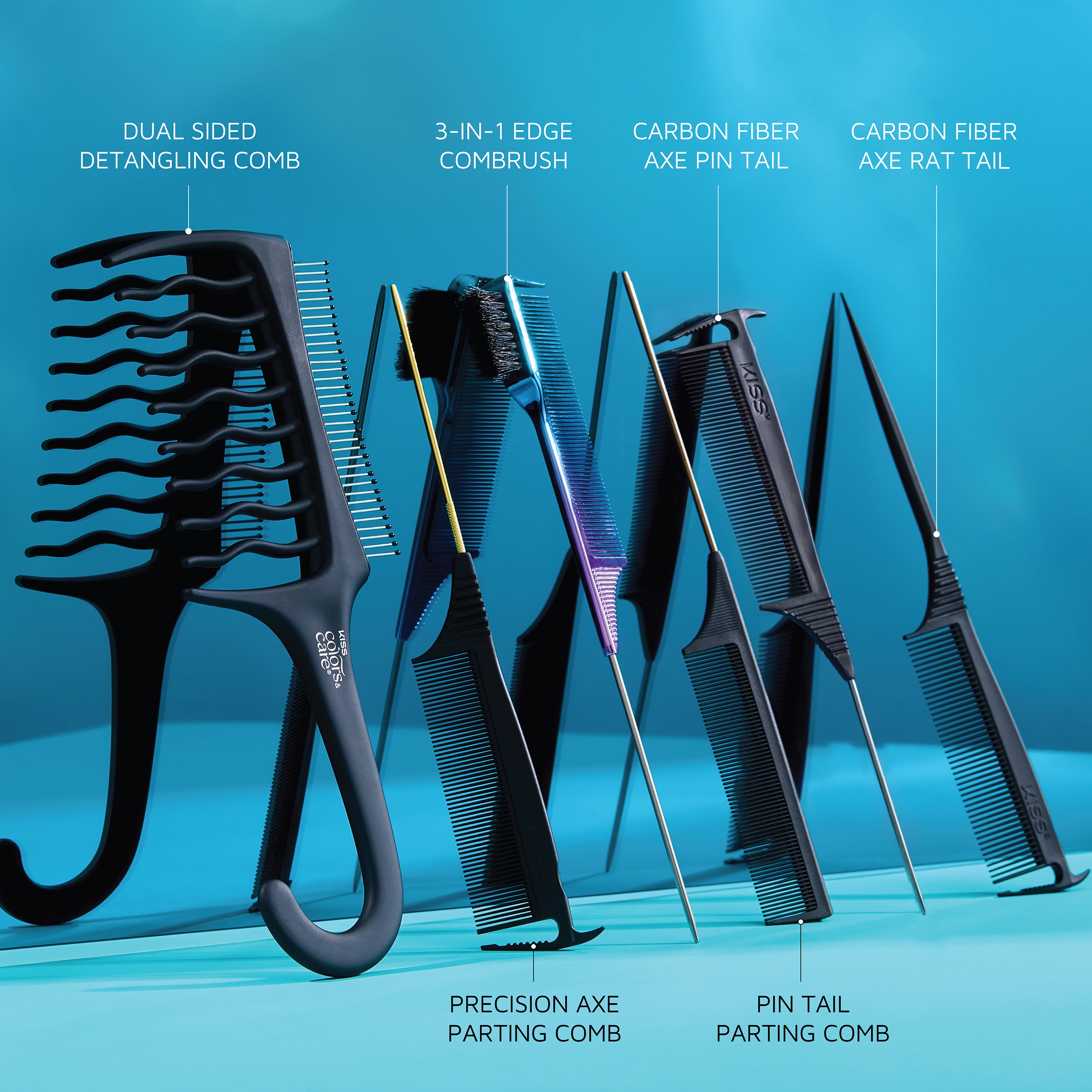 Kiss Colors & Care Carbon Fiber Axe Pin Tail Parting Comb