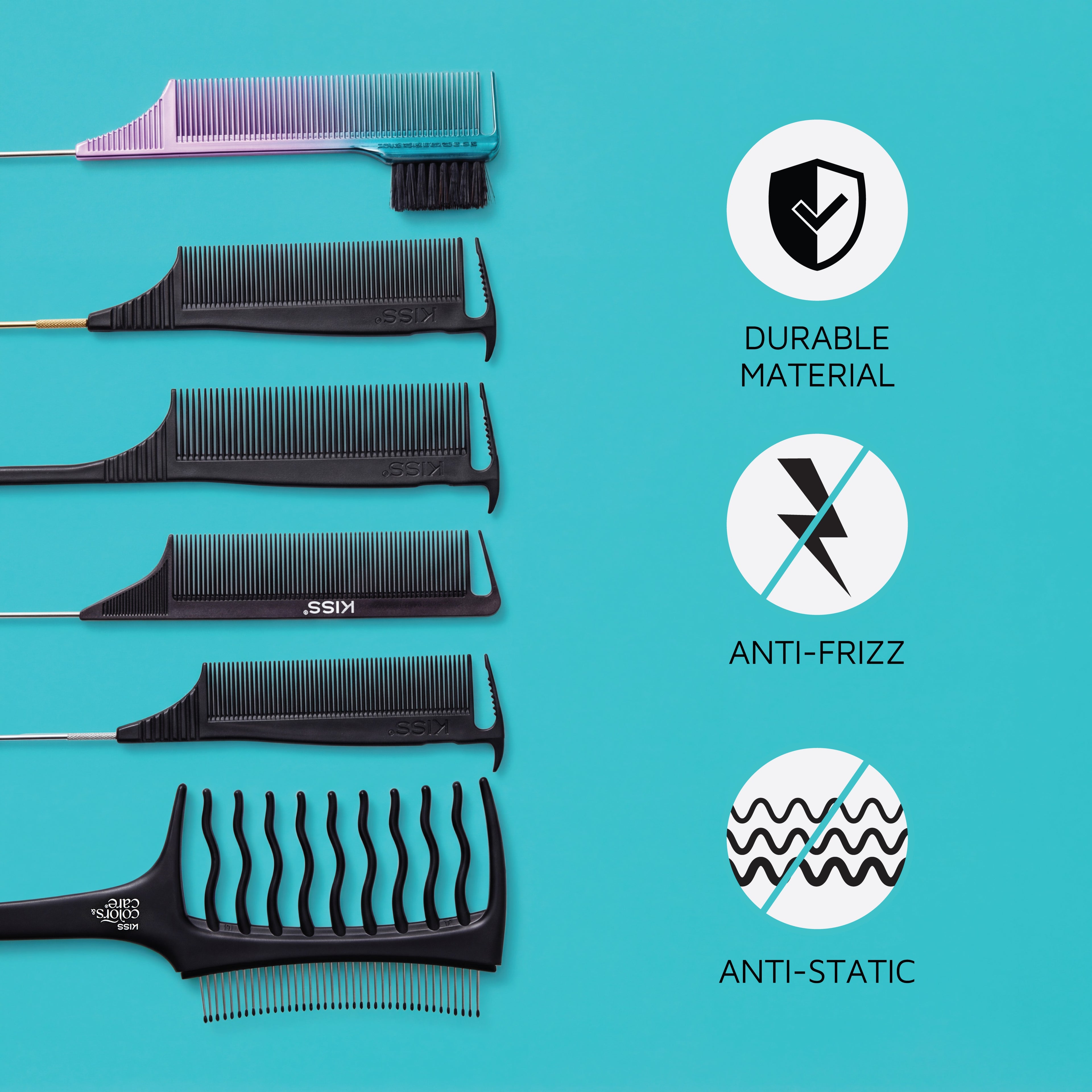 Kiss Colors & Care Carbon Fiber Axe Pin Tail Parting Comb
