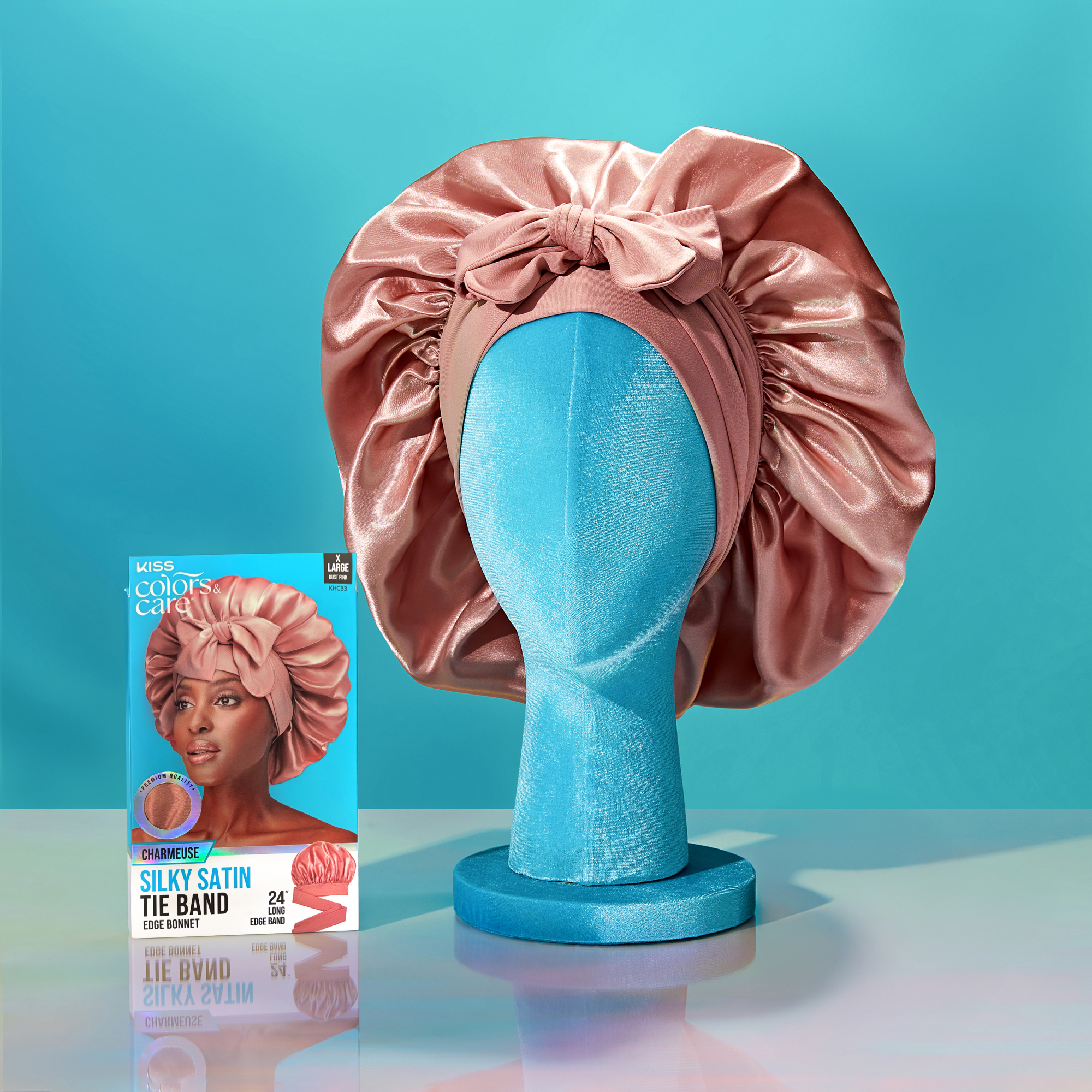 KISS Colors & Care Silky Satin Tie Band Bonnet, Pink, X-Large