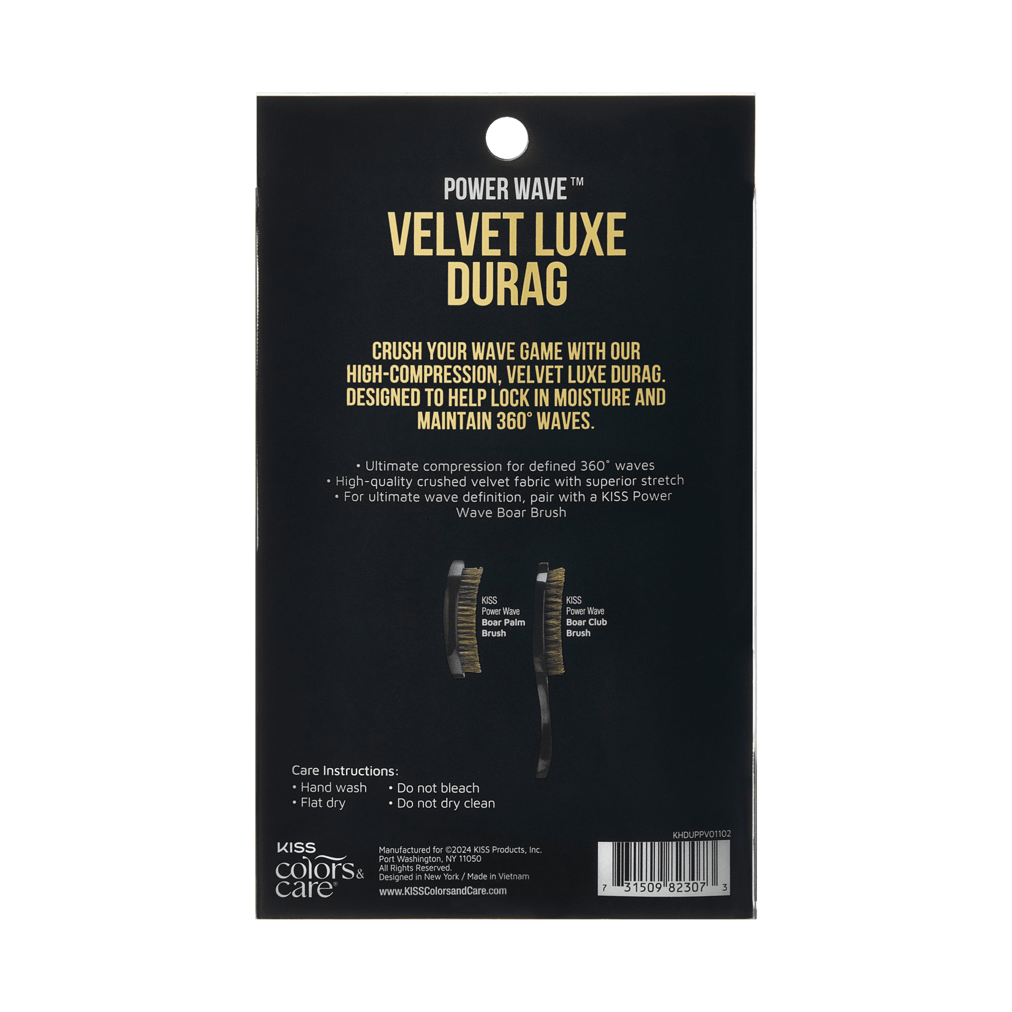 KISS Colors & Care Power Wave Velvet Luxe Durag - Black