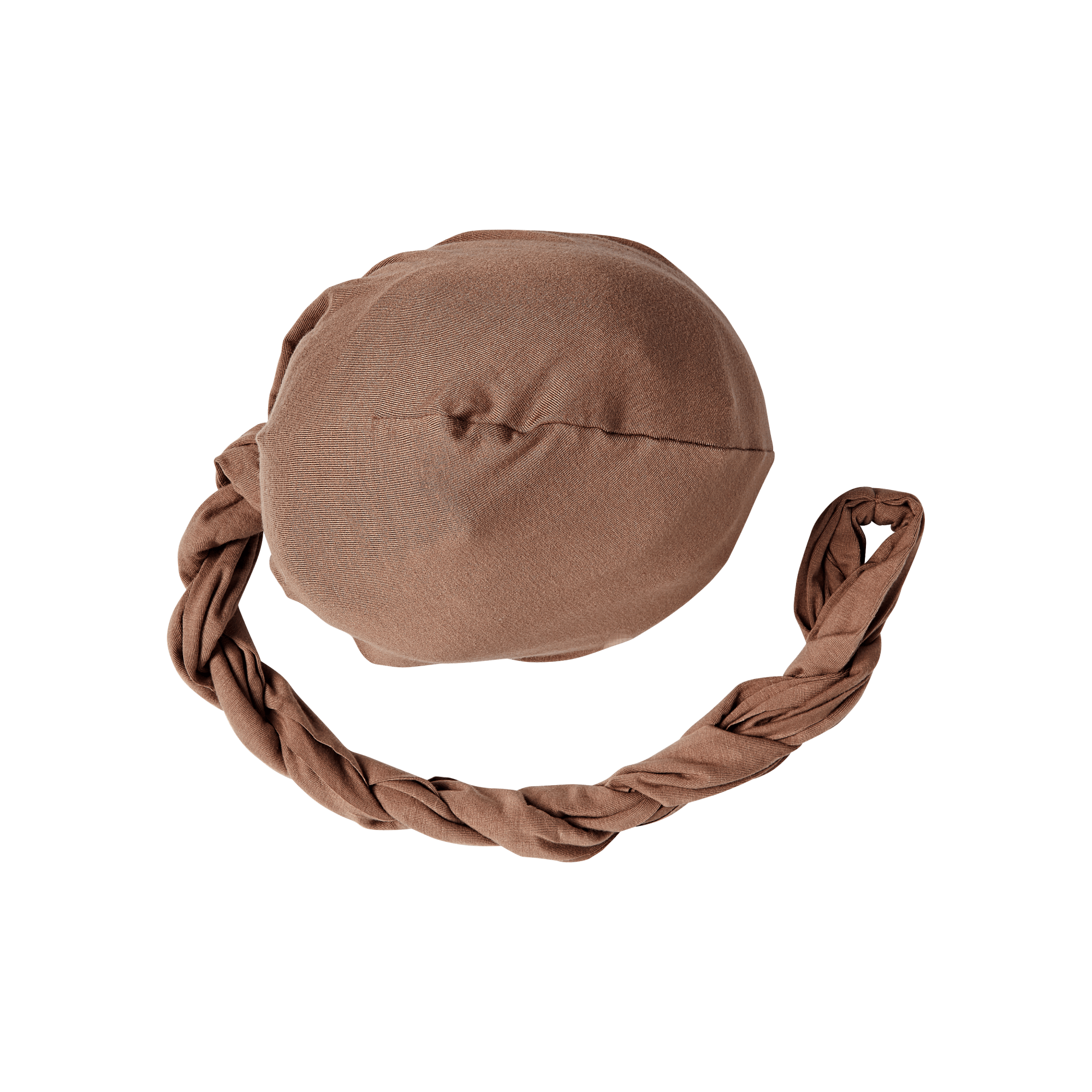 Taupe-colored KISS Colors & Care pre-tied halo turban with braided detail, shown from above on a transparent background.