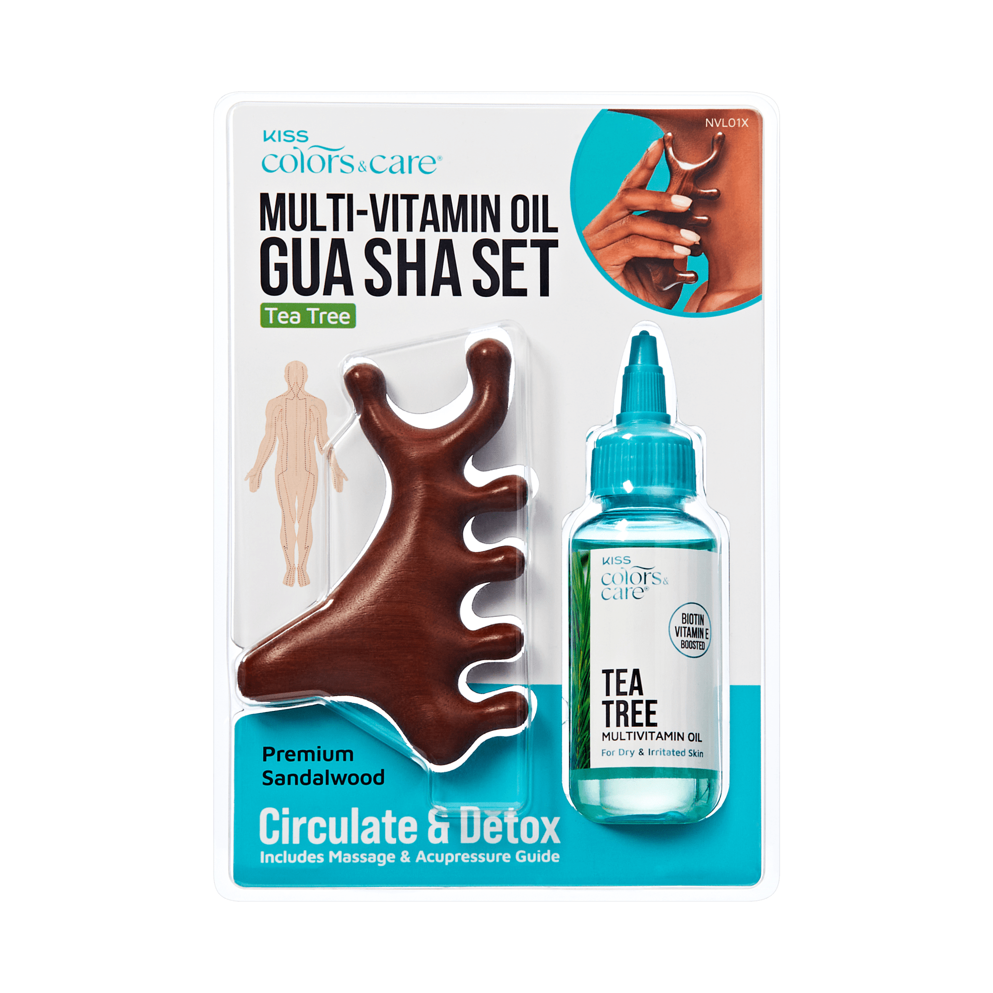 KISS Colors & Care Multivitamin Oil & Gua Sha - Tea Tree