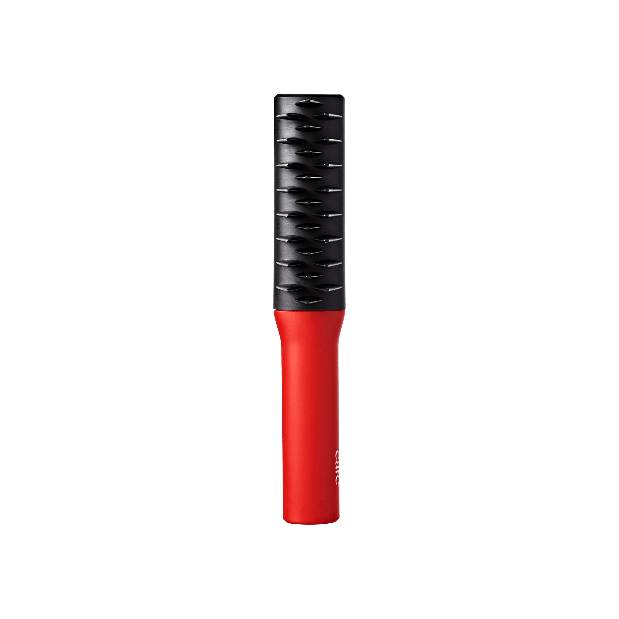 Red-handled KISS Colors & Care Detangle Boss 2-in-1 brush with black, flexible bristles for gentle detangling and defining hair.