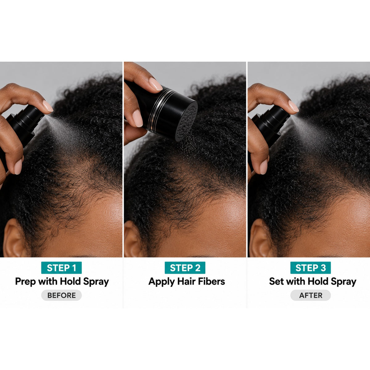 Kiss Colors & Care Real Hair Fiber & Fiber Hold Spray Set | Natural Black, Instant Density Duo, Quick Cover, Starter Kit, Hair Color