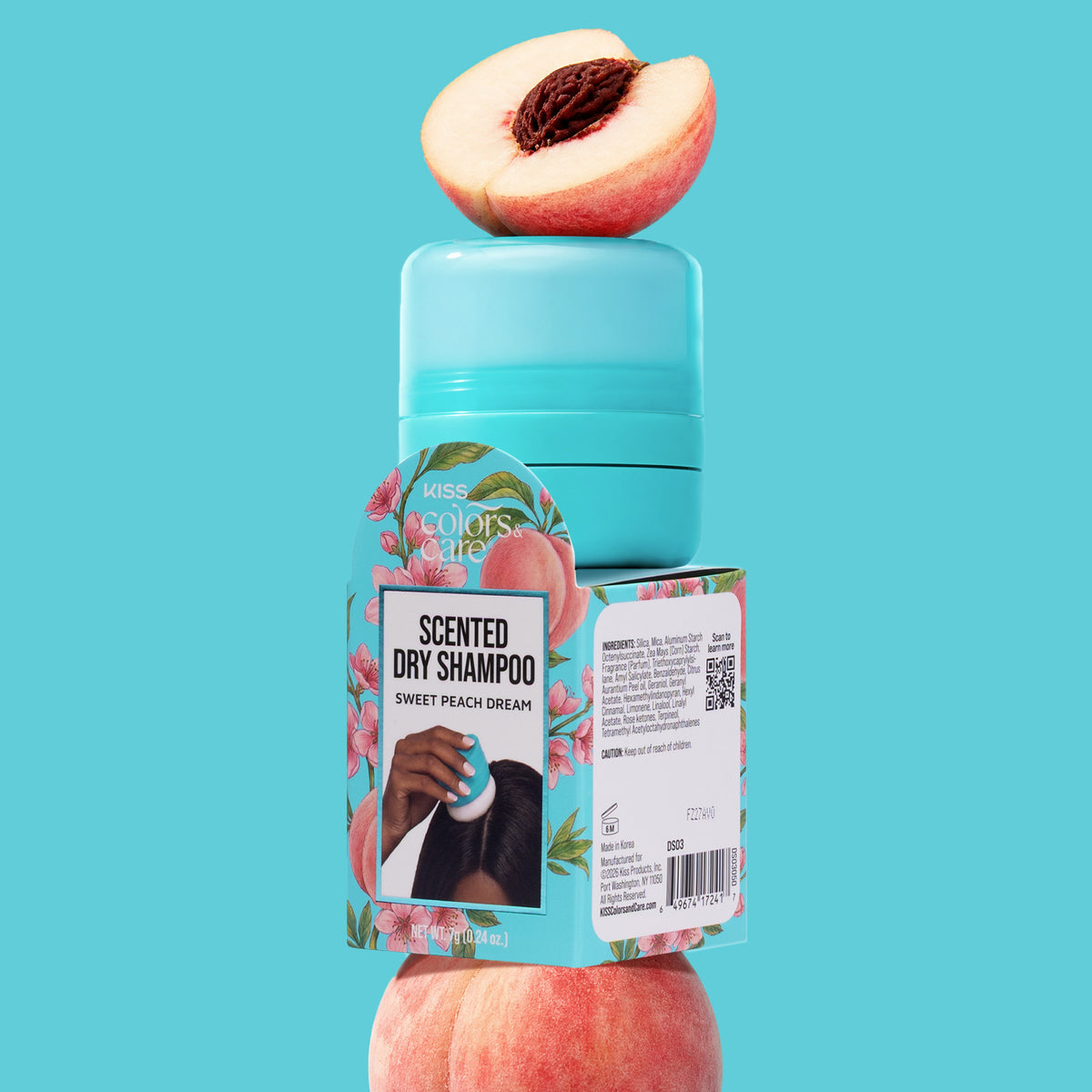 Kiss Colors & Care Dry Shampoo Powder, Sweet Peach Dream | 7g (0.24 US fl. oz), Scented Dry Shampoo, Hair Care