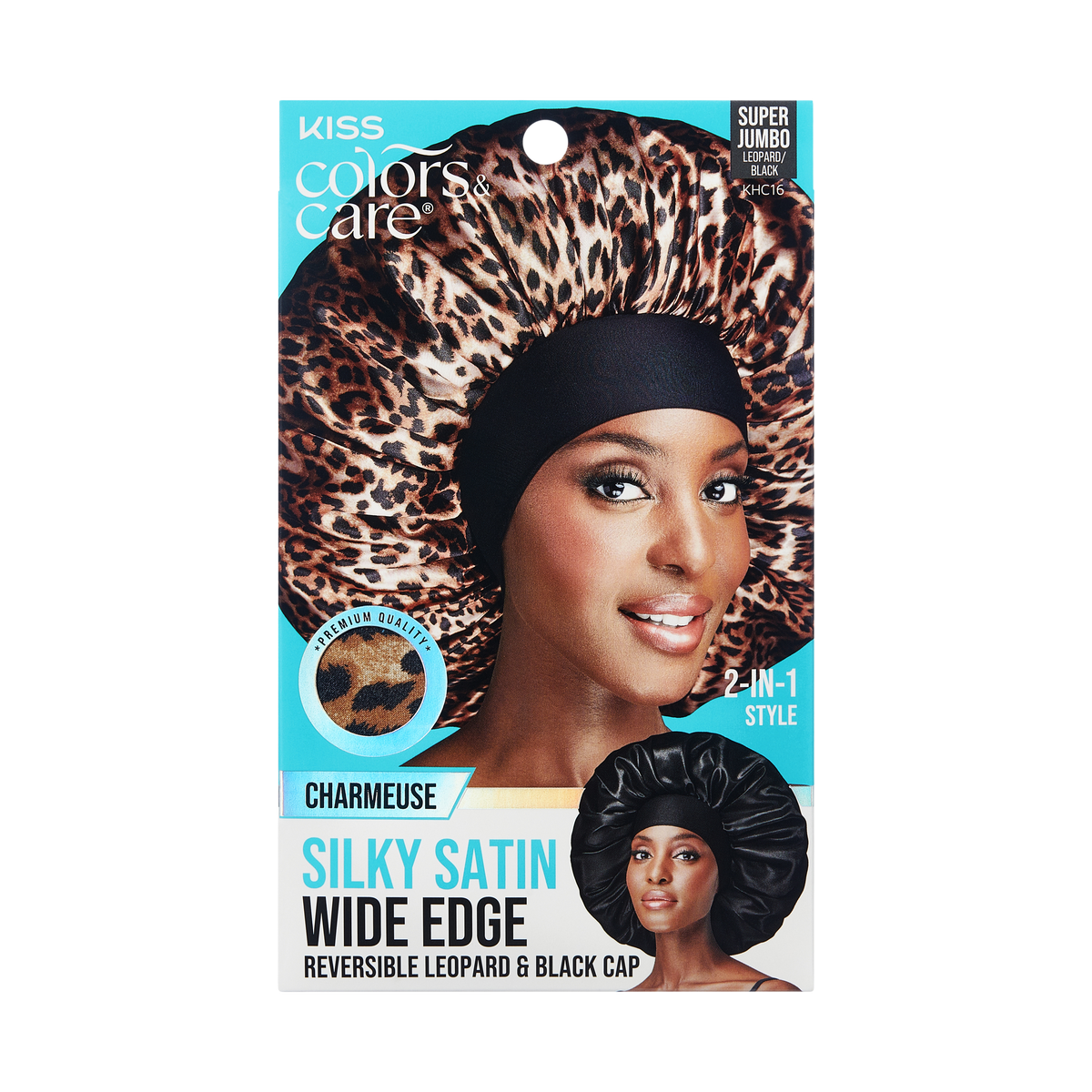 Kiss Colors & Care Silky Satin Double Wear Cap - Leopard | Reversible, Silk Bonnet, Sleep Bonnet, Super Jumbo, Hair Accessories