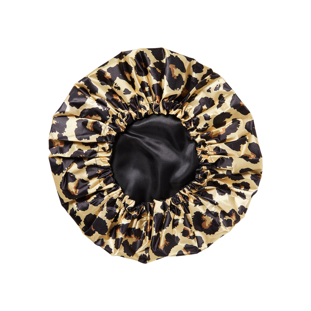 KISS Colors & Care Silky Satin Reversible Shower Cap - Leopard, X-Large