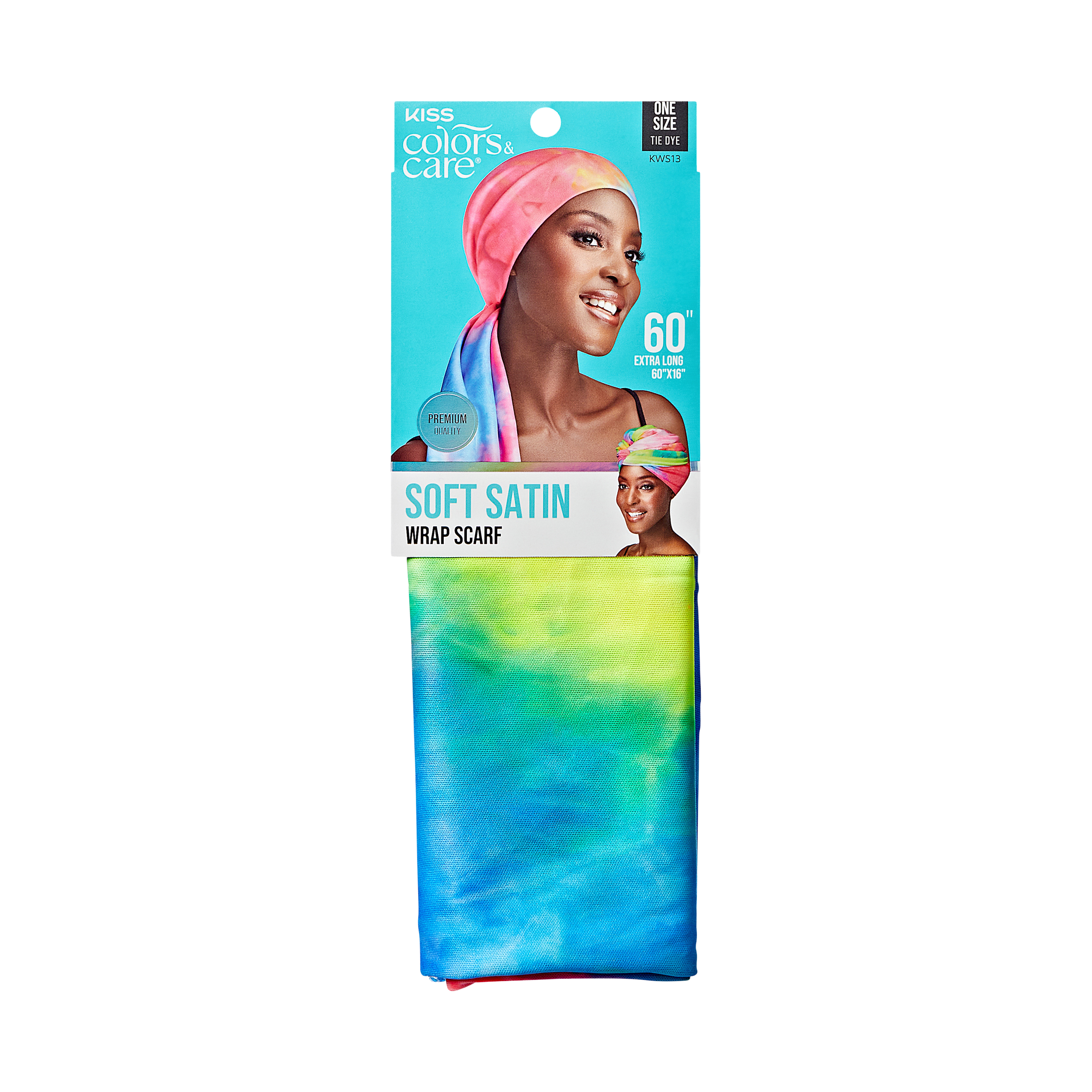 Kiss Colors & Care Soft Satin Wrap Scarf - Tie Dye | Head Scarf, Hair Scarf, 60"L x 16"W, Hair Accessories