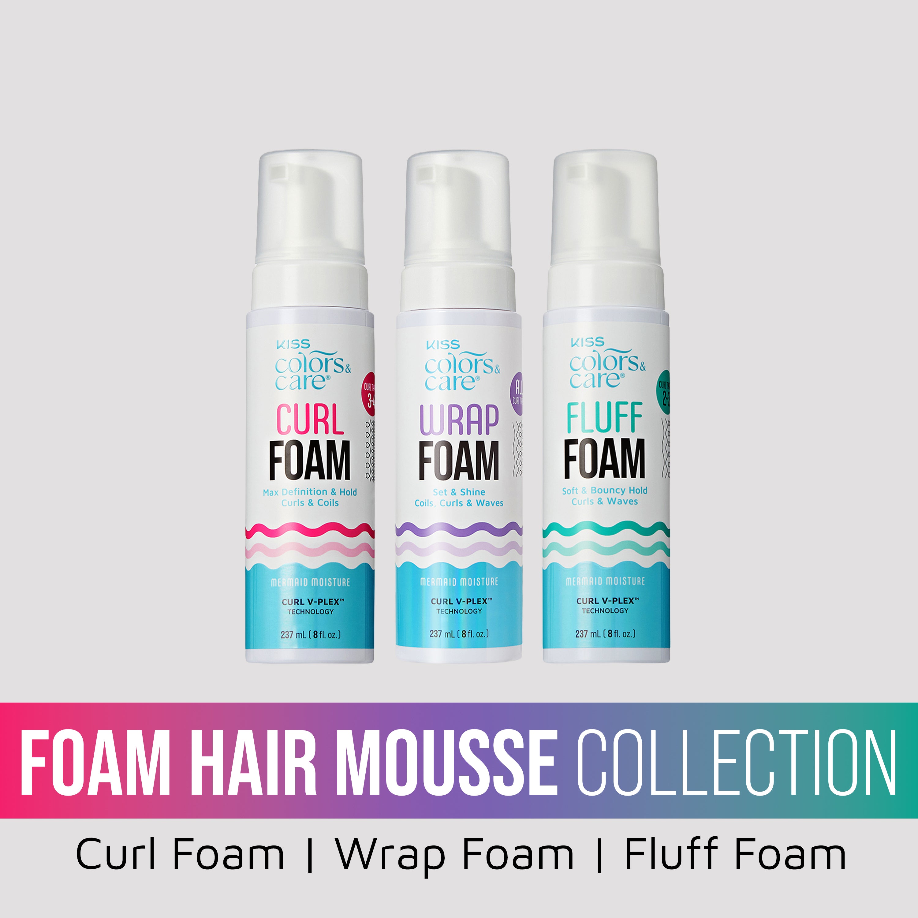 Kiss Colors & Care Foam Hair Mousse Collection Bundle