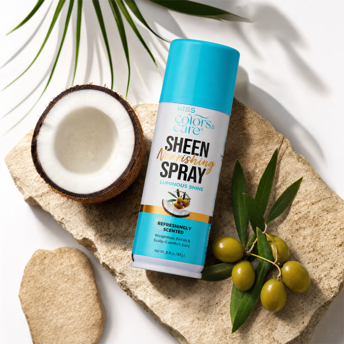 Kiss Colors & Care Nourishing Sheen Spray for Luminous Shine | Travel Size, 2 US fl. oz, Hair Care