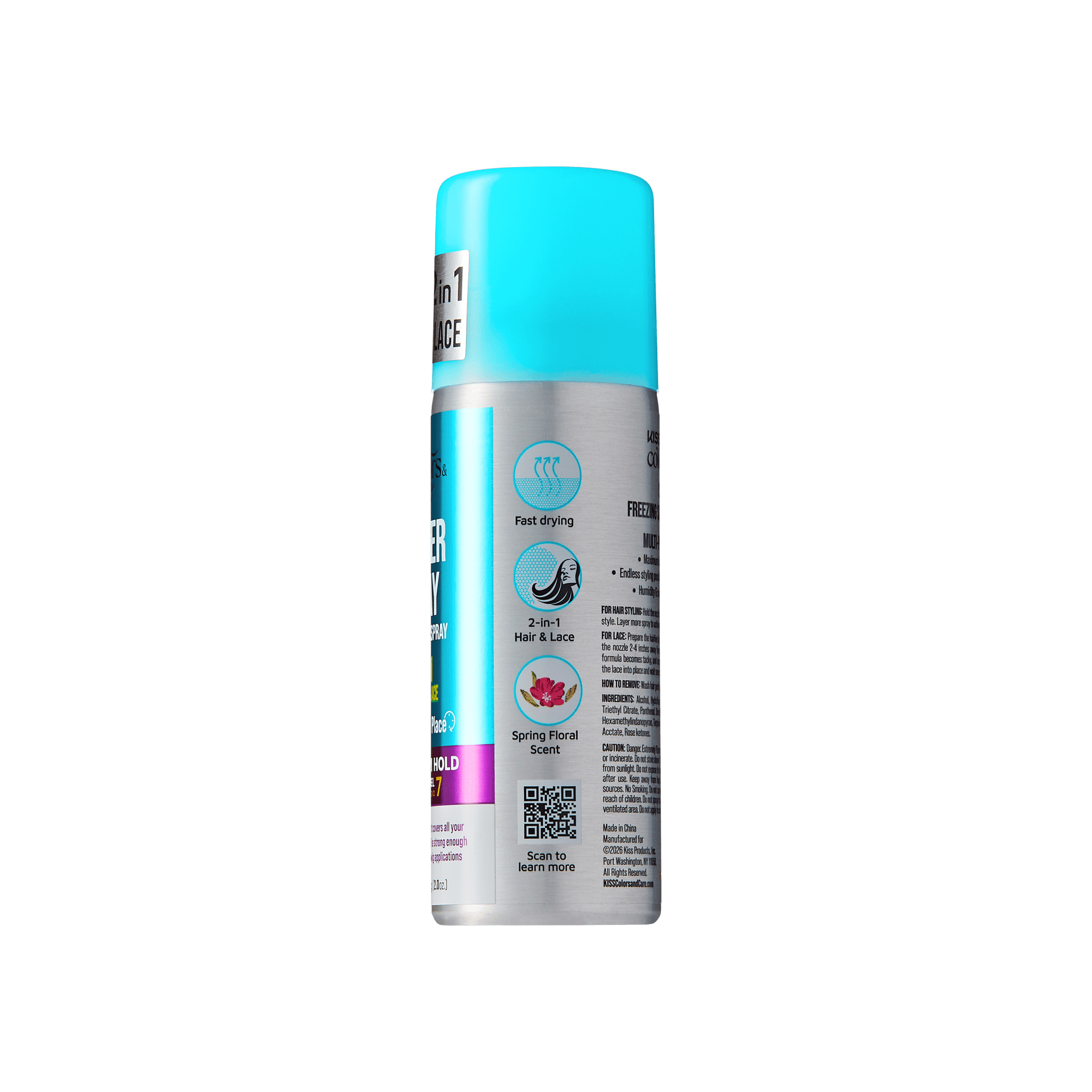 Kiss Colors & Care Super Stay Freezing Spray | Maximum Hold, For Natural Hair & Wigs, 24 Hr Hold, Travel Size, 2 oz, Hair Care