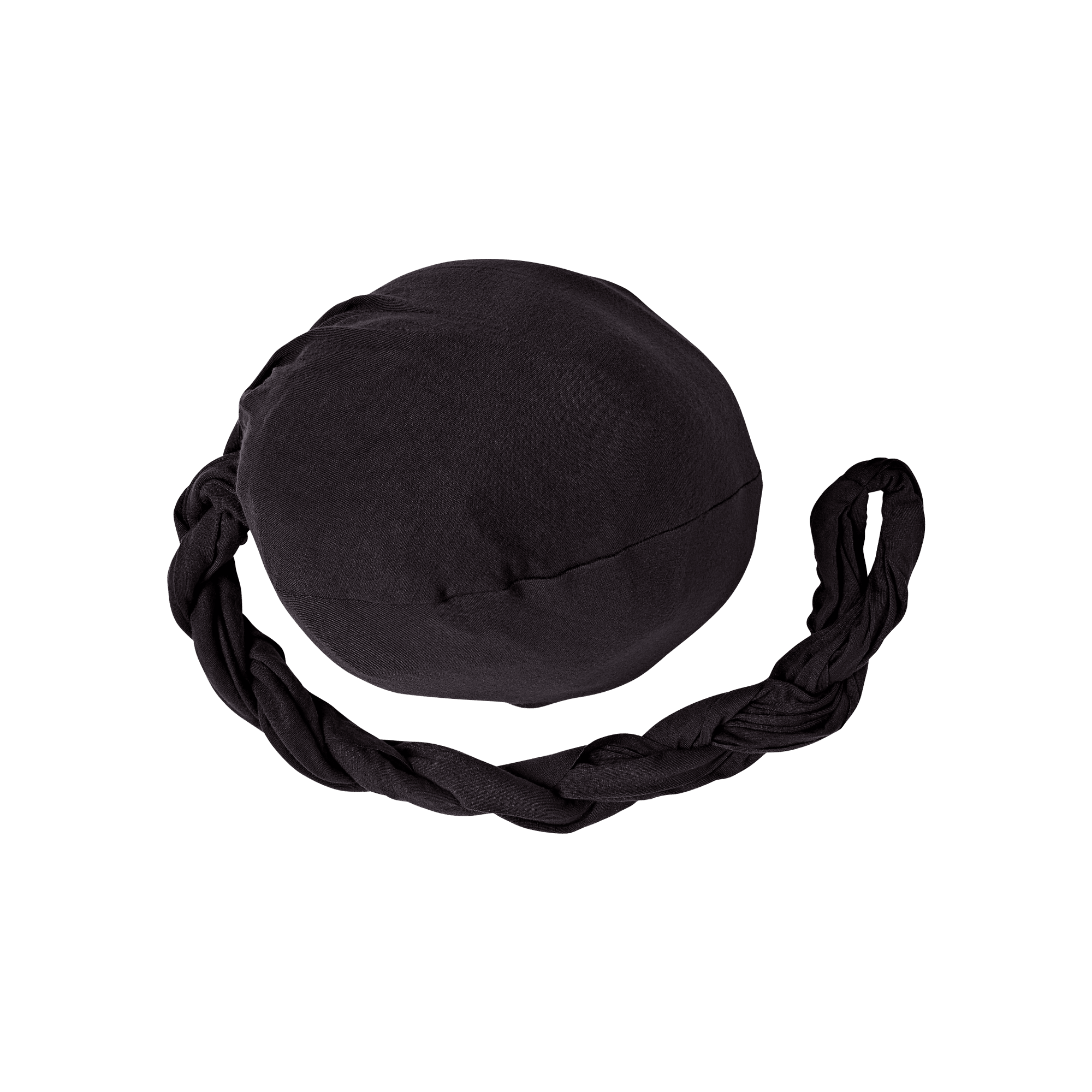 Black premium satin-lined halo turban pre-tied with a twisted band, shown flat against a transparent background.