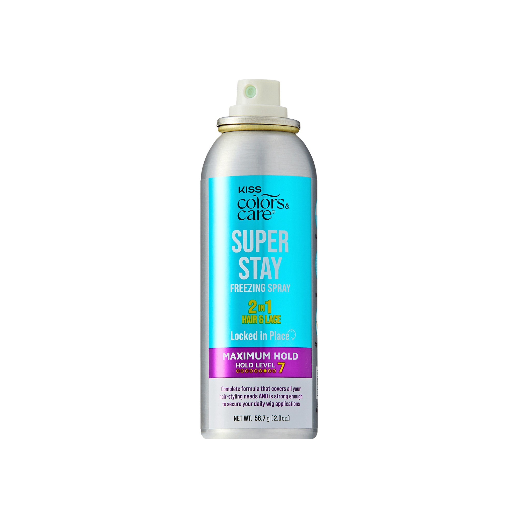 Kiss Colors & Care Super Stay Freezing Spray | Maximum Hold, For Natural Hair & Wigs, 24 Hr Hold, Travel Size, 2 oz, Hair Care
