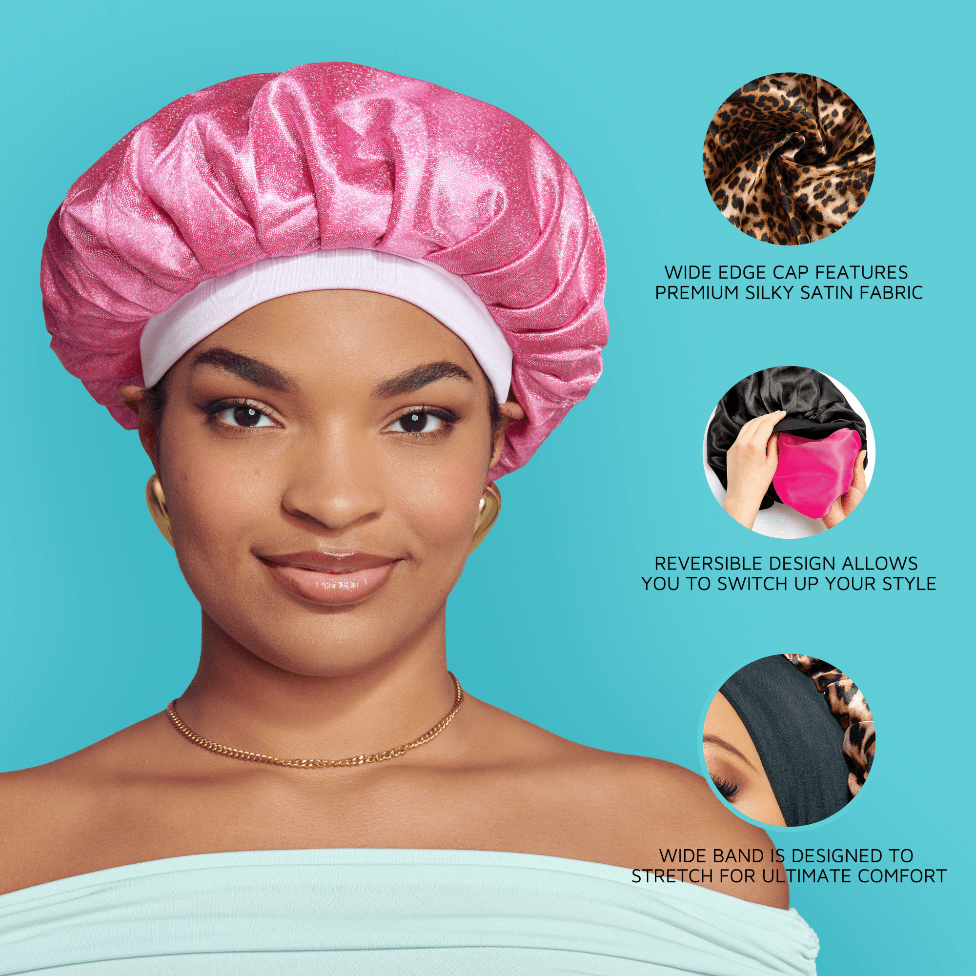 Kiss Colors & Care Glamour Glitter Bonnet Cap, XL - Pink Pearl