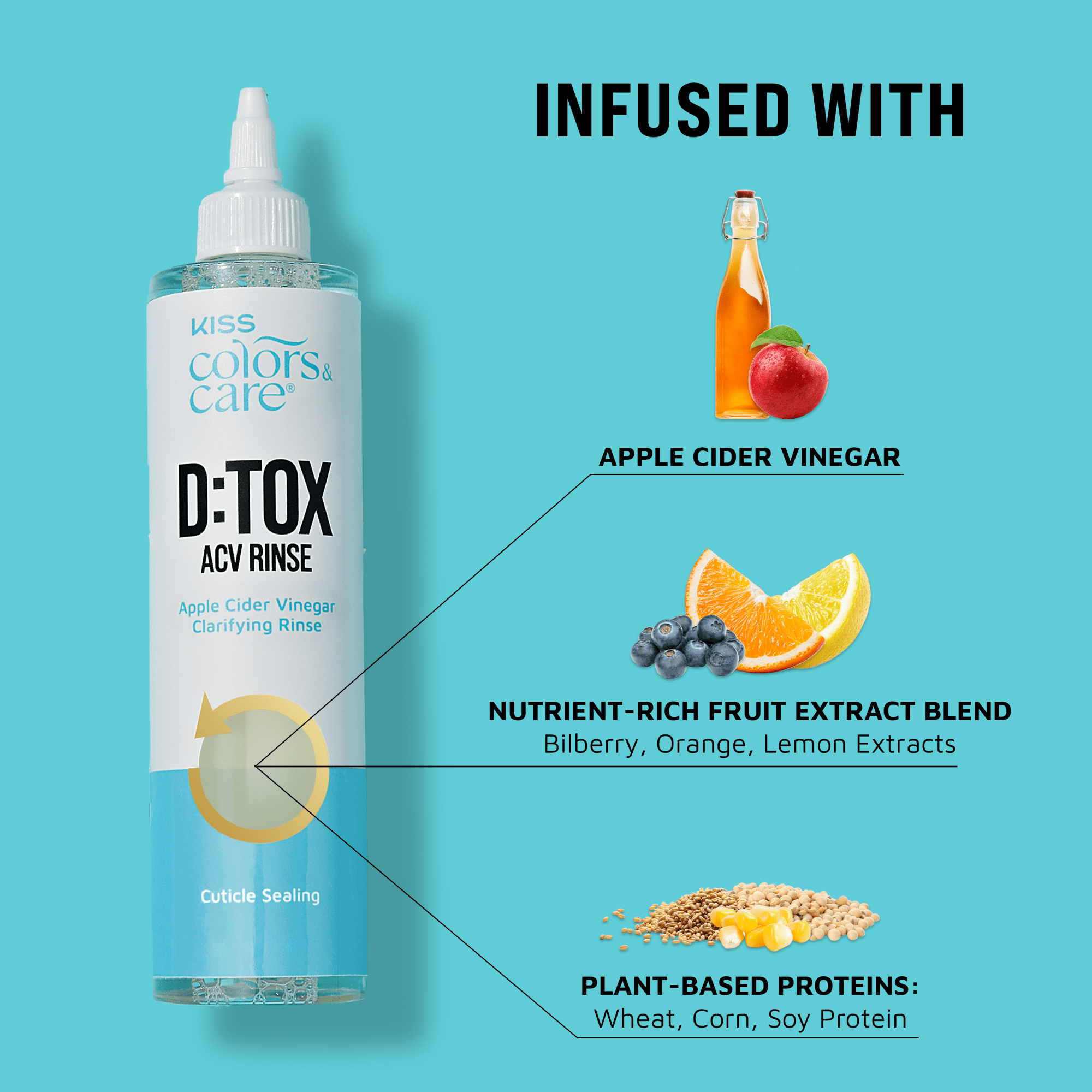 Kiss Colors & Care D:TOX Hair Detox ACV Rinse, 10 oz.