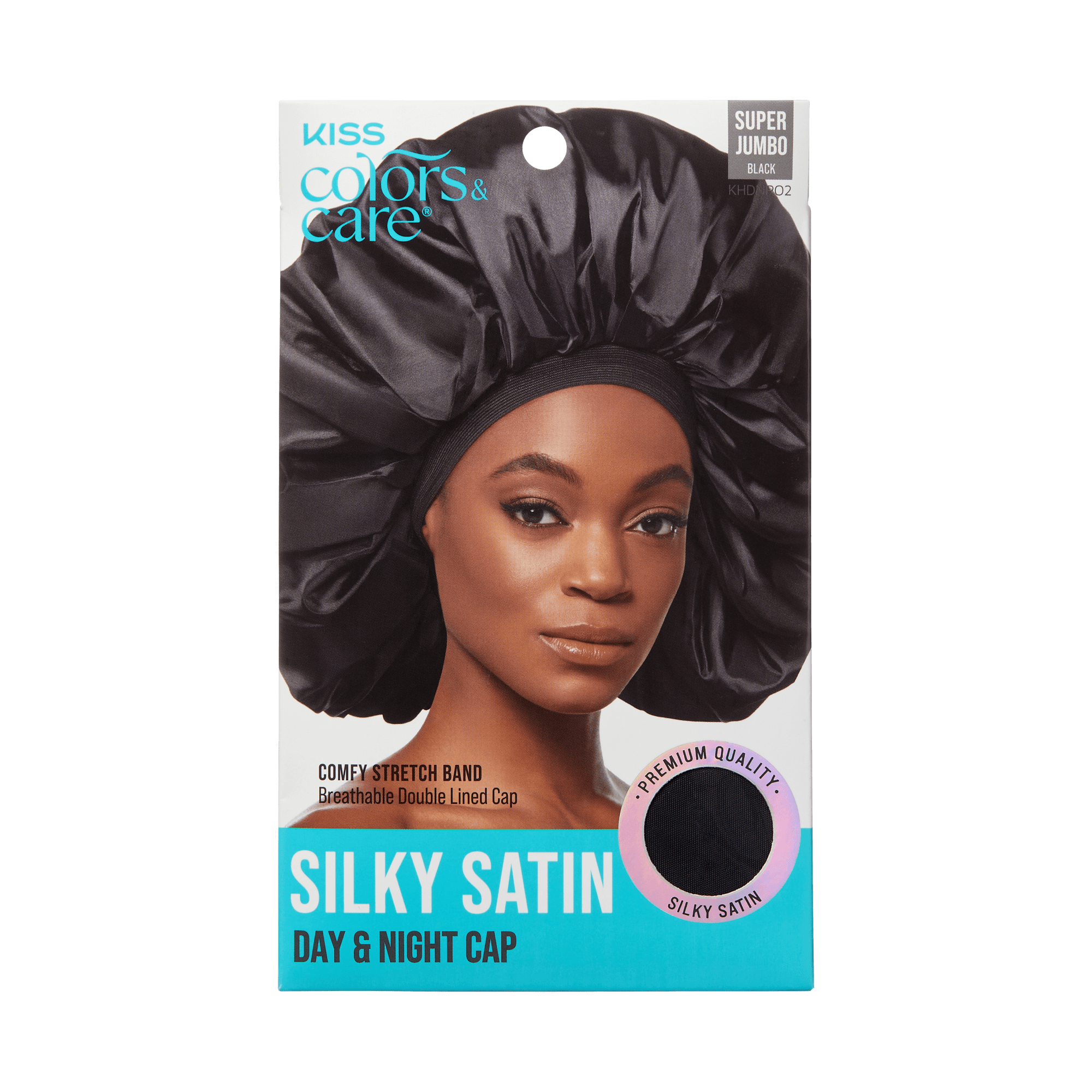 Premium Satin Hair Bonnet - Super Jumbo, Black | KISS Colors & Care