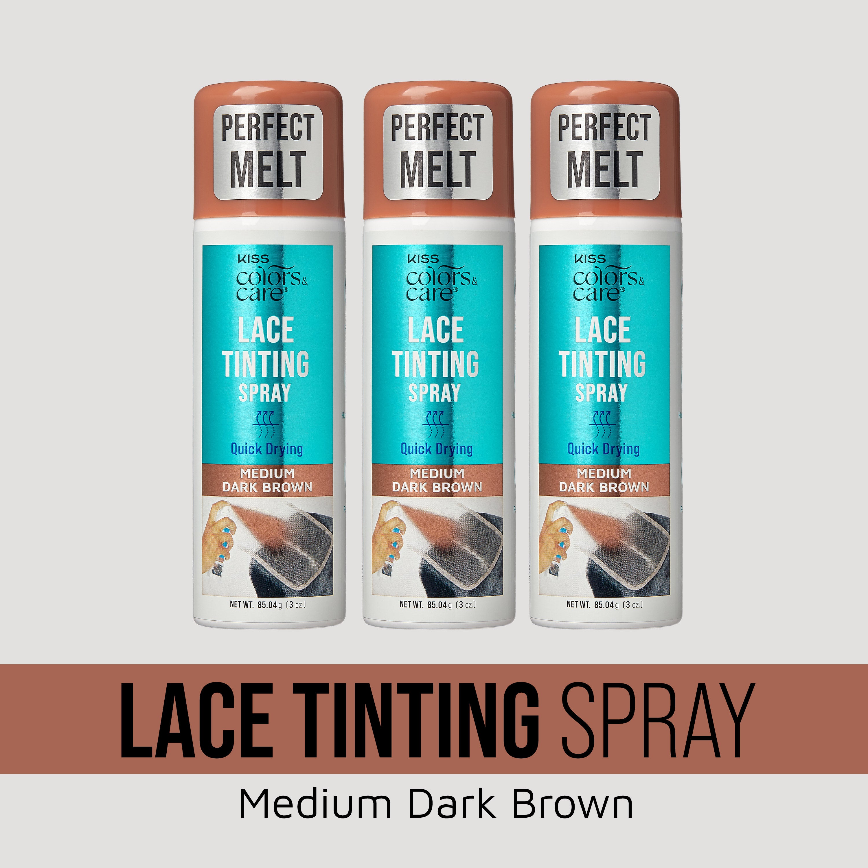 KISS Colors &amp; Care Lace Tinting Spray Medium Dark Brown Bundle 3 Pack