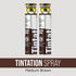 Two silver and brown cans of KISS Colors & Care Tintation Spray in Medium Brown, featuring a pointed nozzle for precise control, enriched with olive oil.