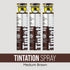 Three cans of KISS Colors & Care Tintation Spray in medium brown, featuring pointed nozzles for precise control and enriched with olive oil.