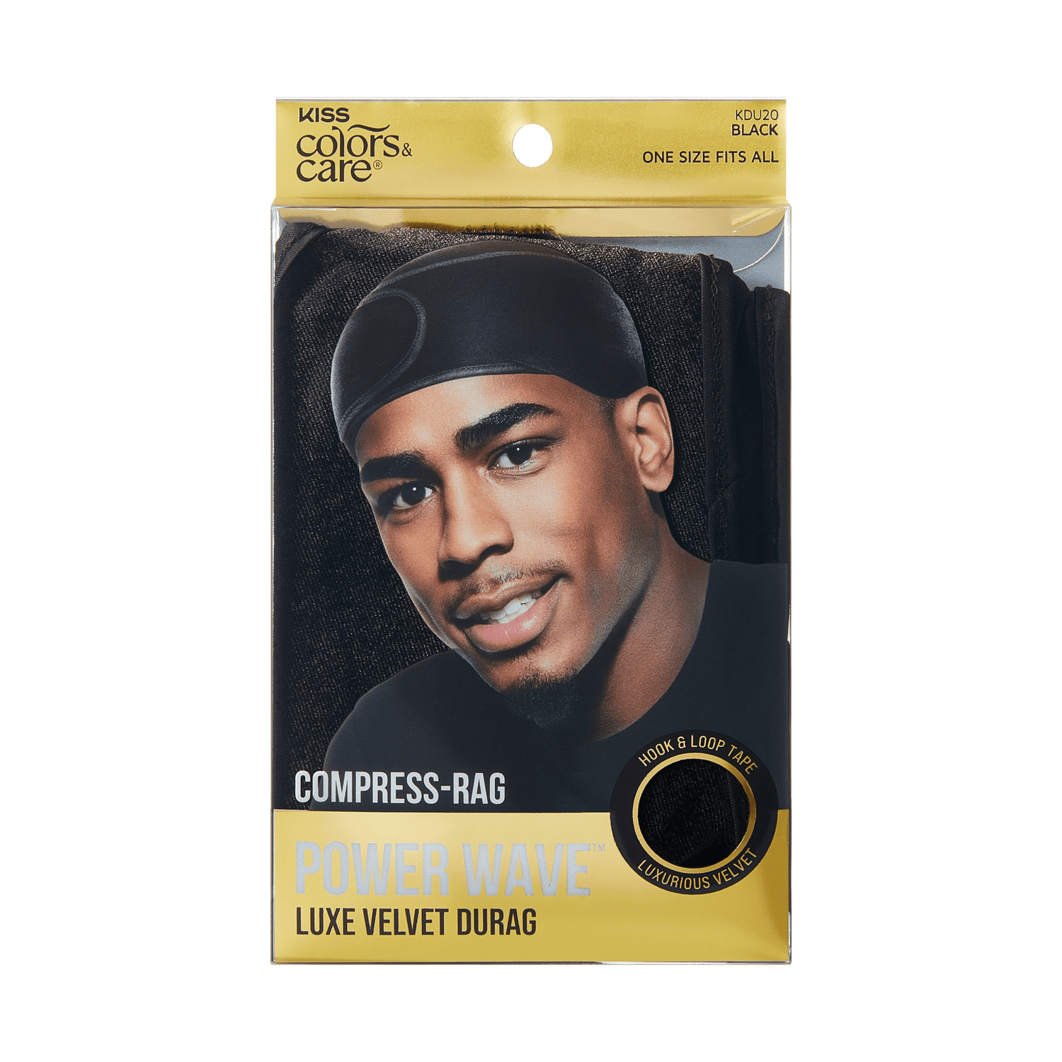 Kiss Colors &amp; Care Compress-Rag Power Wave Luxe Velvet Durag, Black