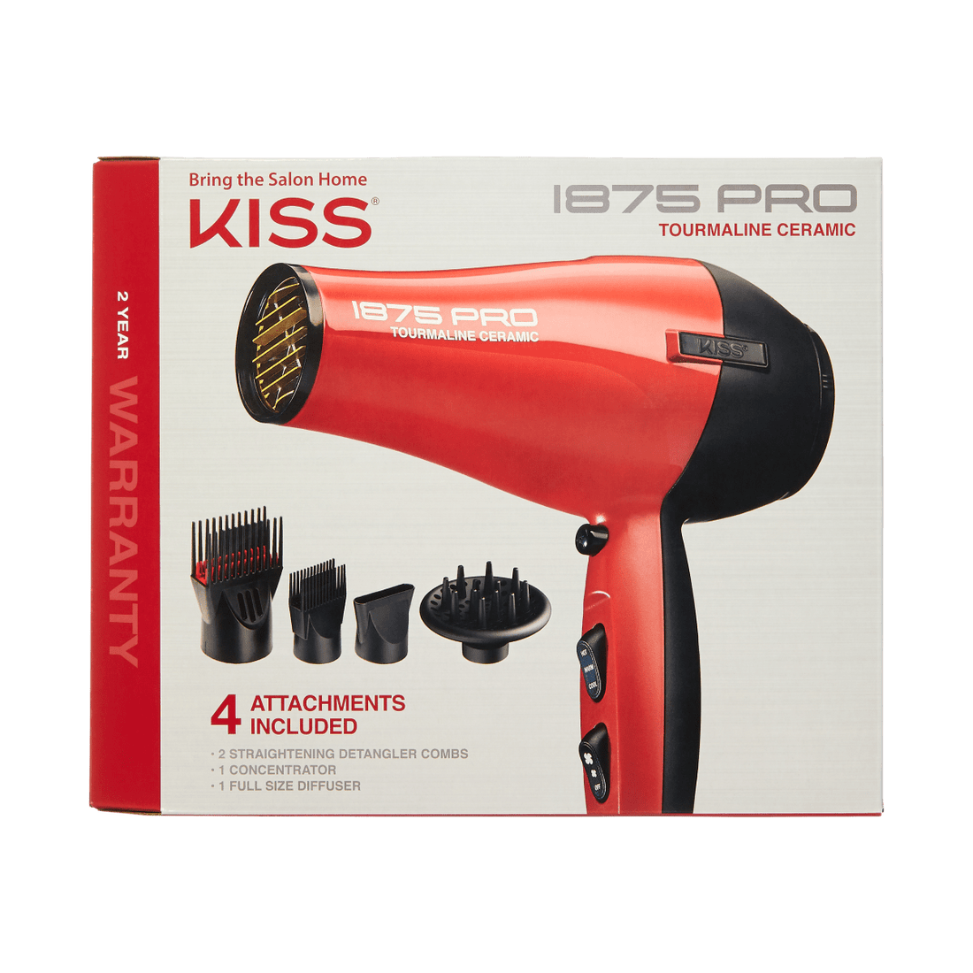KISS 1875 Pro Ceramic Tourmaline Hair Dryer with 4 Attachments