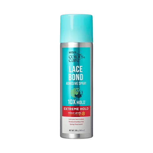 A can of KISS Colors &amp; Care Lace Bond spray for wigs and weaves.