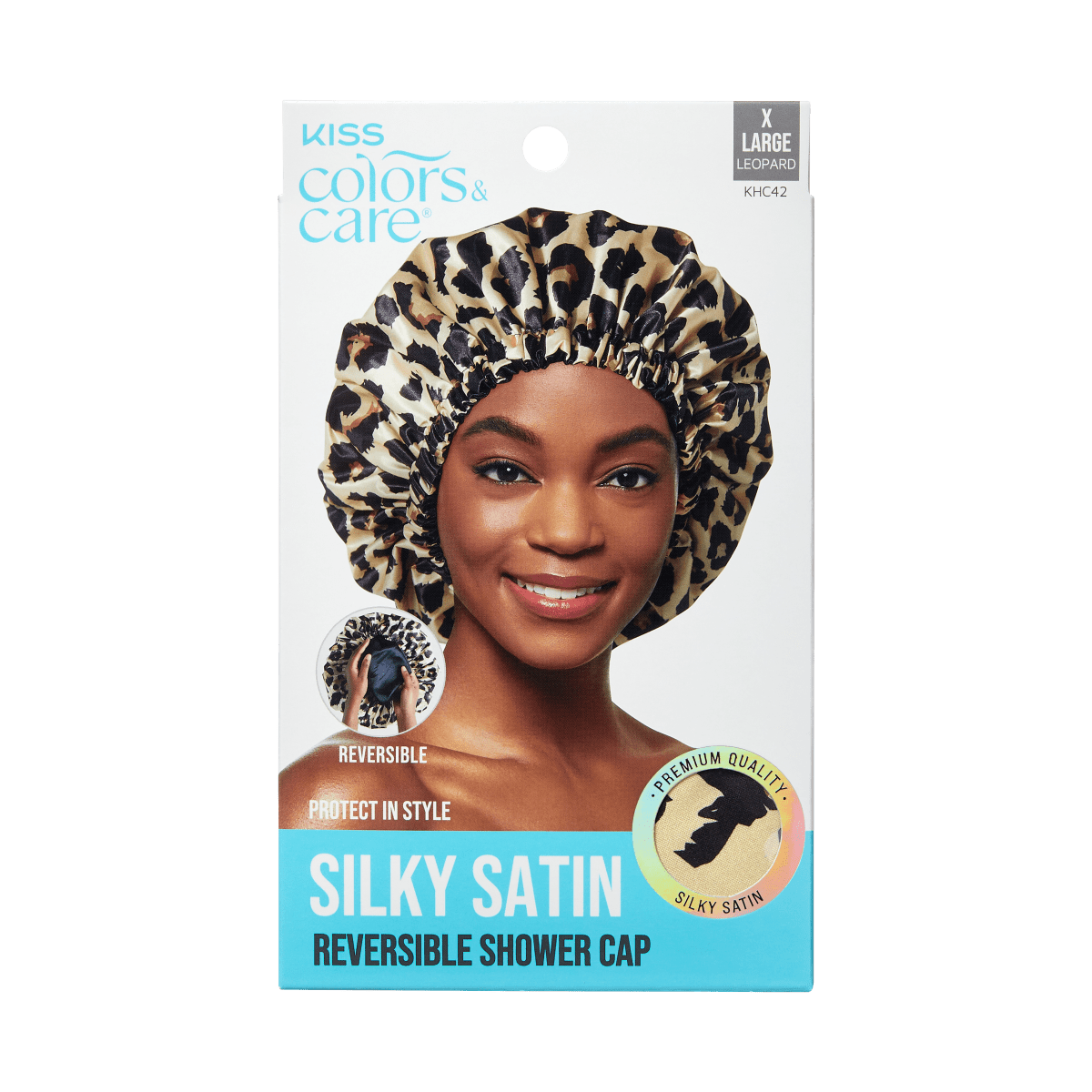 Silky Satin Reversible Shower Cap - Leopard, X-Large