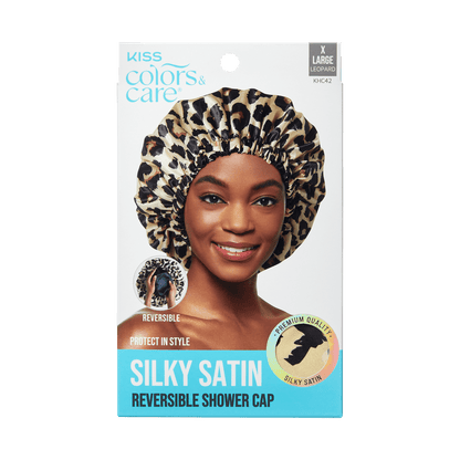 KISS Colors &amp; Care Silky Satin Reversible Shower Cap - Leopard, X-Large