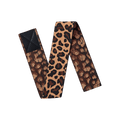 Leopard print elastic band with black reinforced ends, shown in a loose zigzag shape on a transparent background.