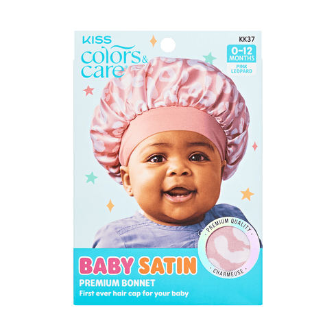 KISS Colors &amp; Care Baby Satin Premium Bonnet, 0-12 Months - Pink Leopard