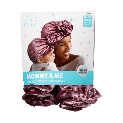 KISS Colors &amp; Care Mommy &amp; Me Crushed Velvet Pre-Tied Top Knot Turban Set - Berry